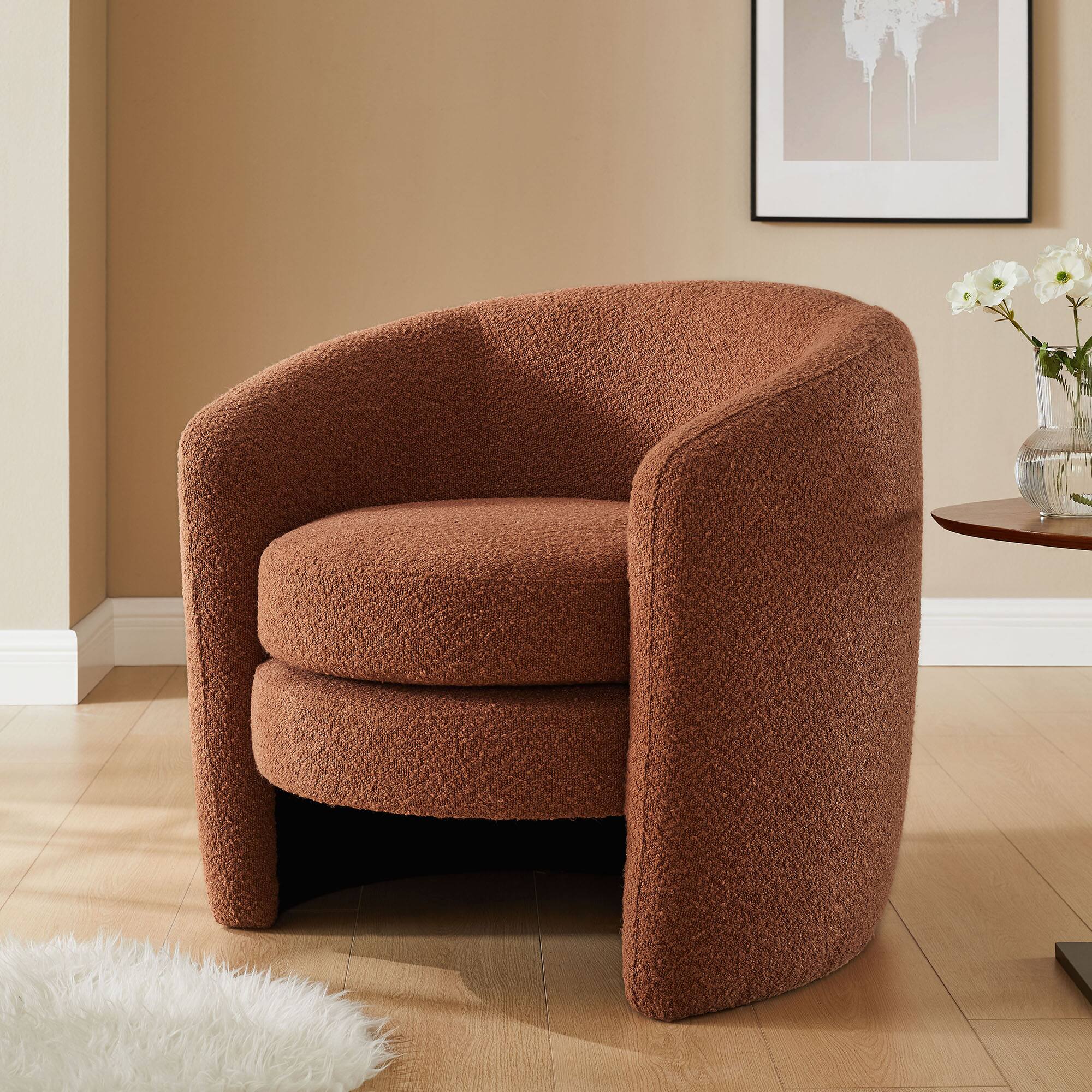 Alt View 4. Modway - Affinity Upholstered Boucle Fabric Curved Back Armchair by Modway - Red.