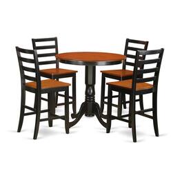 East West Furniture - 5 Pc counter height Dining room set-pub Table and 4 Dining Chairs - Black & Cherry