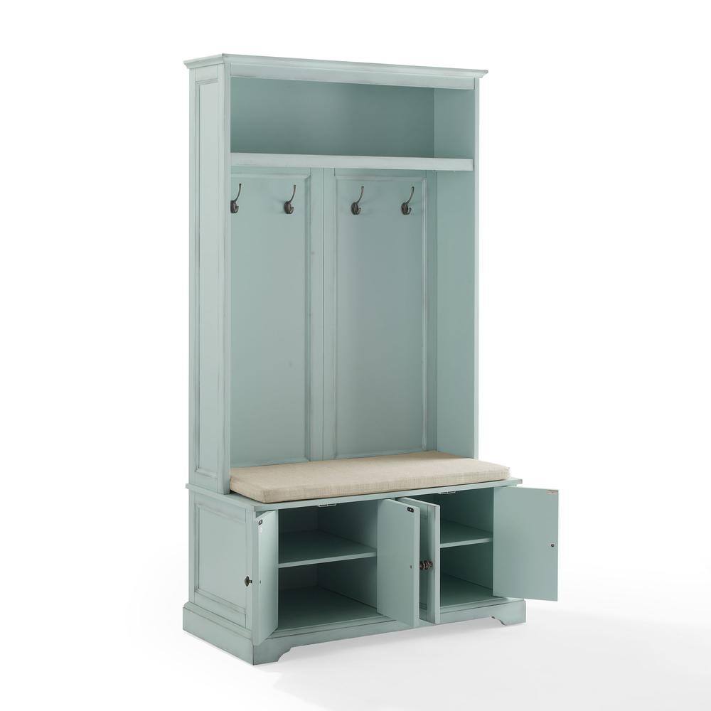 Back. Crosley Furniture - Holbrook Hall Tree - Distressed Seafoam Blue.