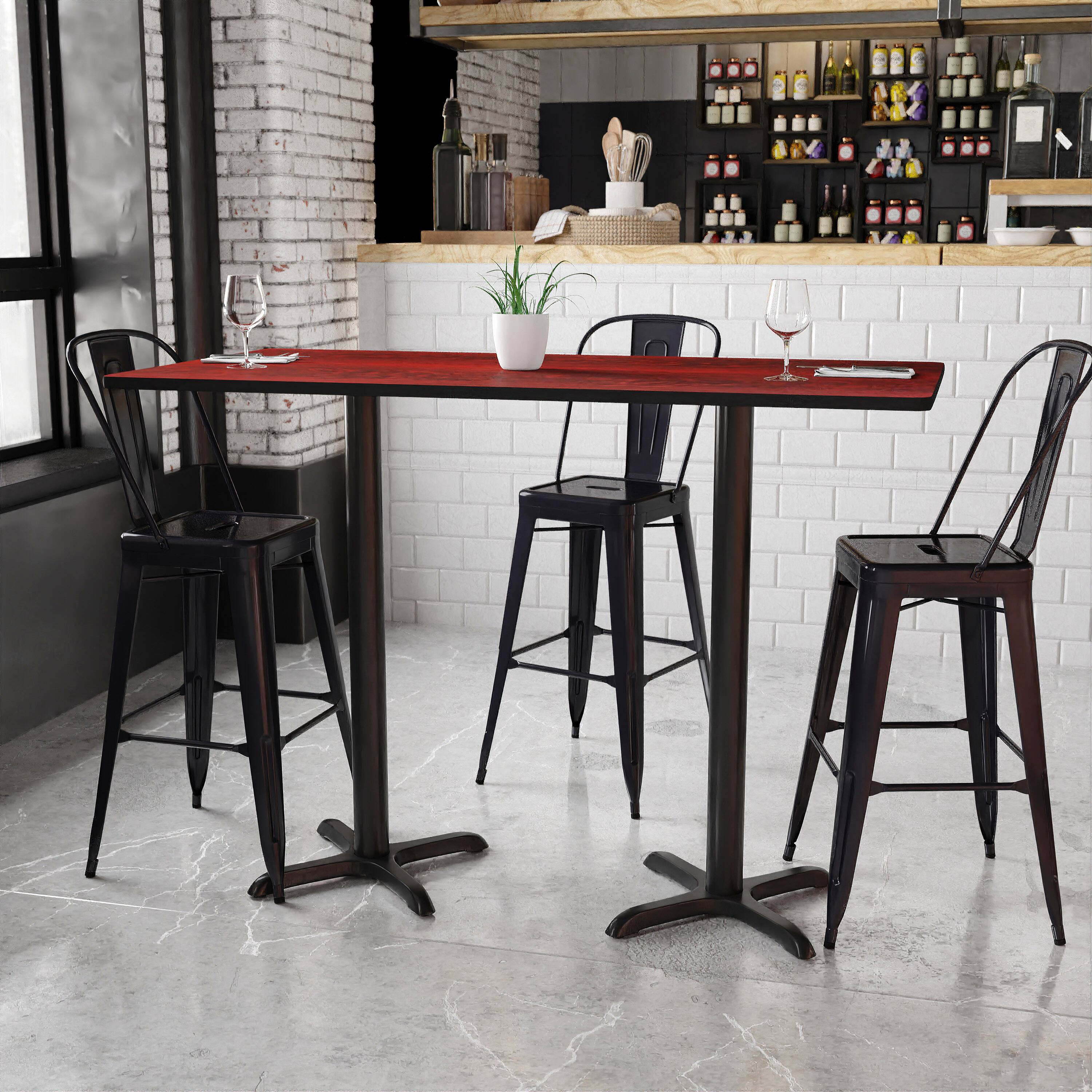 Angle. Flash Furniture - Stiles 30'' x 60'' Rectangular Mahogany Laminate Table Top with 22'' x 22'' Bar Height Table Bases - Brown.