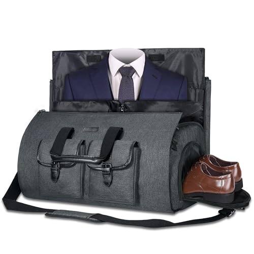 Front. DORLUKFU - Convertible Garment Bag for Travel Carry on Garment Duffel Suit Bag with Shoe Compartment Weekend Flight Bag for Men - Black.