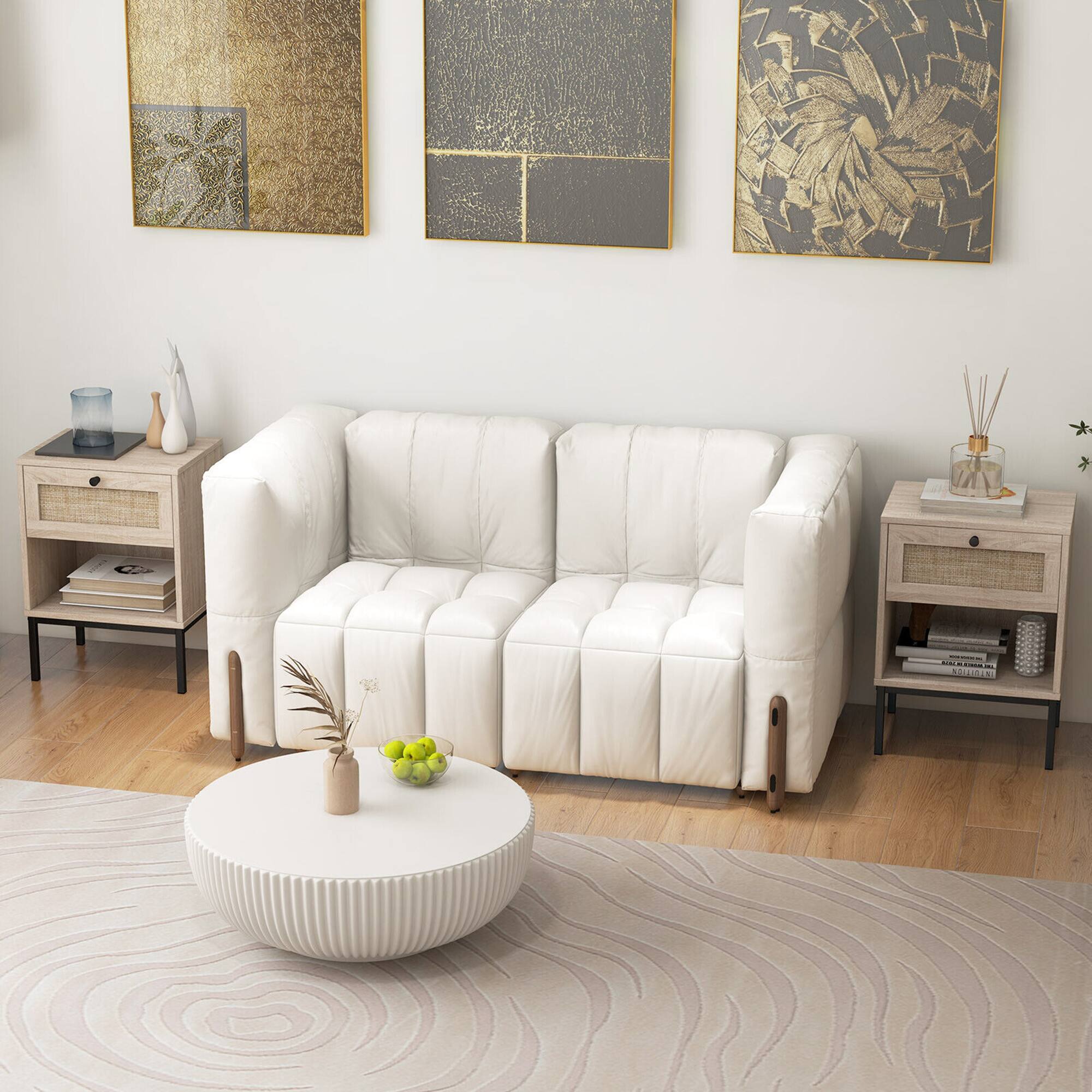 Alt View 15. Costway - Rattan Nightstand Boho End Table with Drawer & Open Shelf for Living Room - Oak.