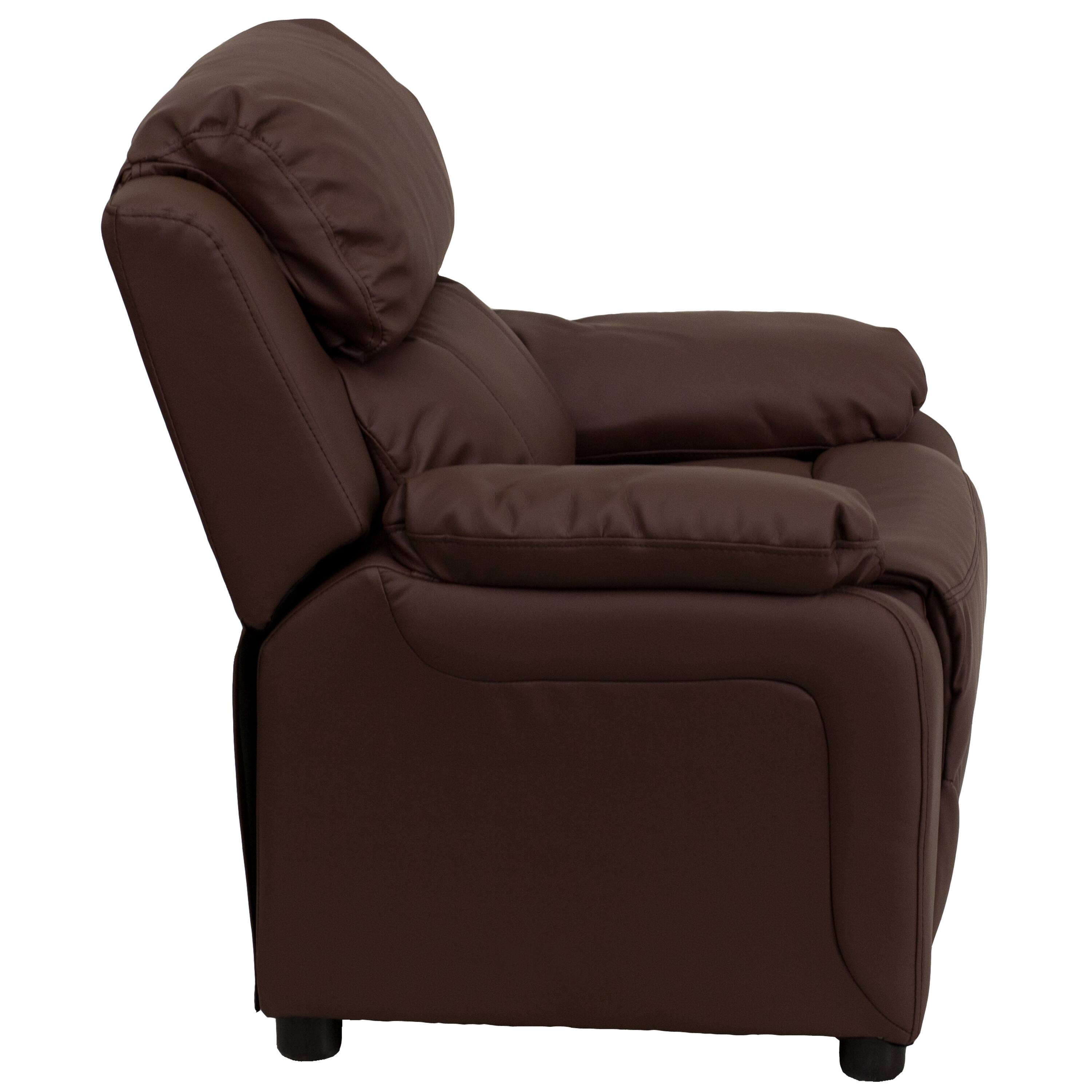Alt View 7. Emma + Oliver - Deluxe Padded Contemporary Kids Recliner with Storage Arms - Brown LeatherSoft.