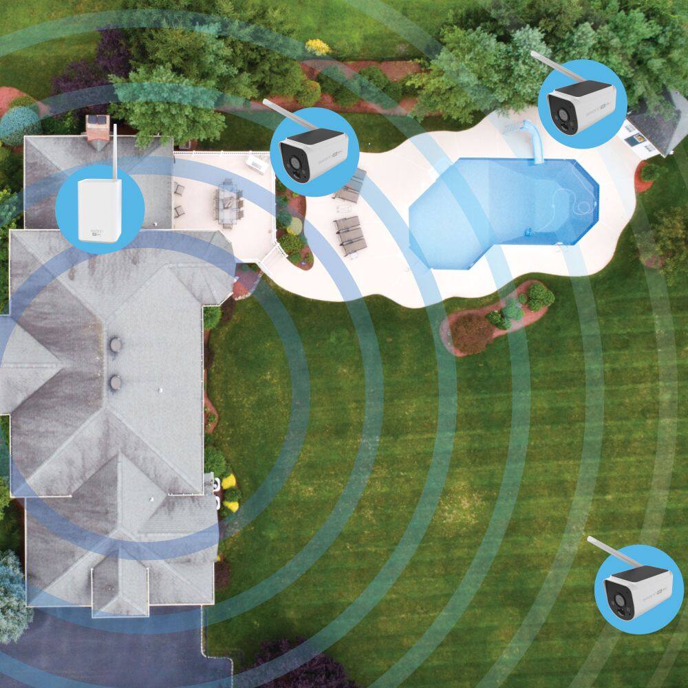 Alt View 1. Swann - MaxRanger Version 2 4K Solar Wireless Security System W/ Base Station & 2 Forever Charged Solar Powered Cameras, 64GB - White.