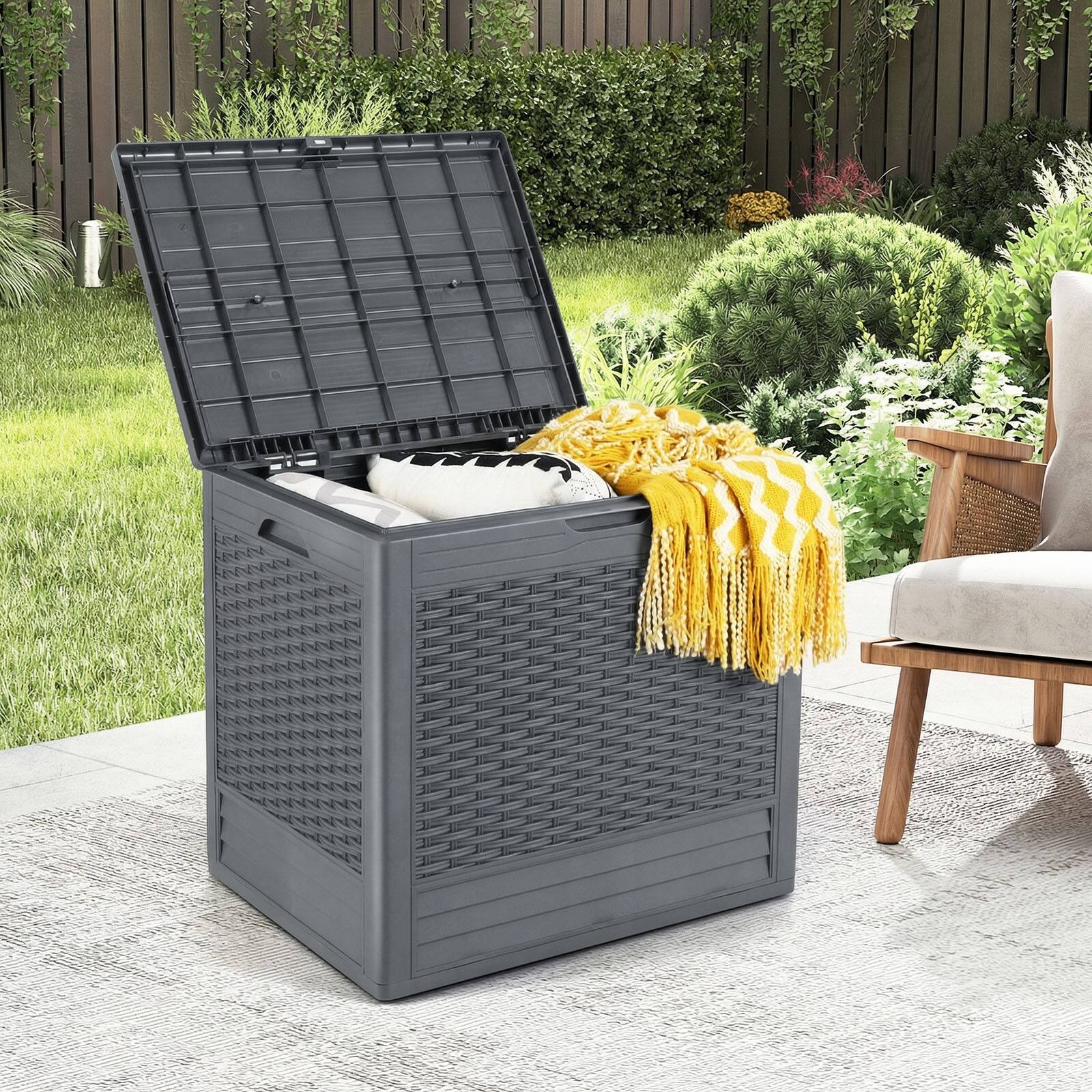 Alt View 1. Gymax - Gymax 25 Gallon Outdoor Storage BoxPP Deck Container w/Rattan Patterns & Lockable Lid - Gray.