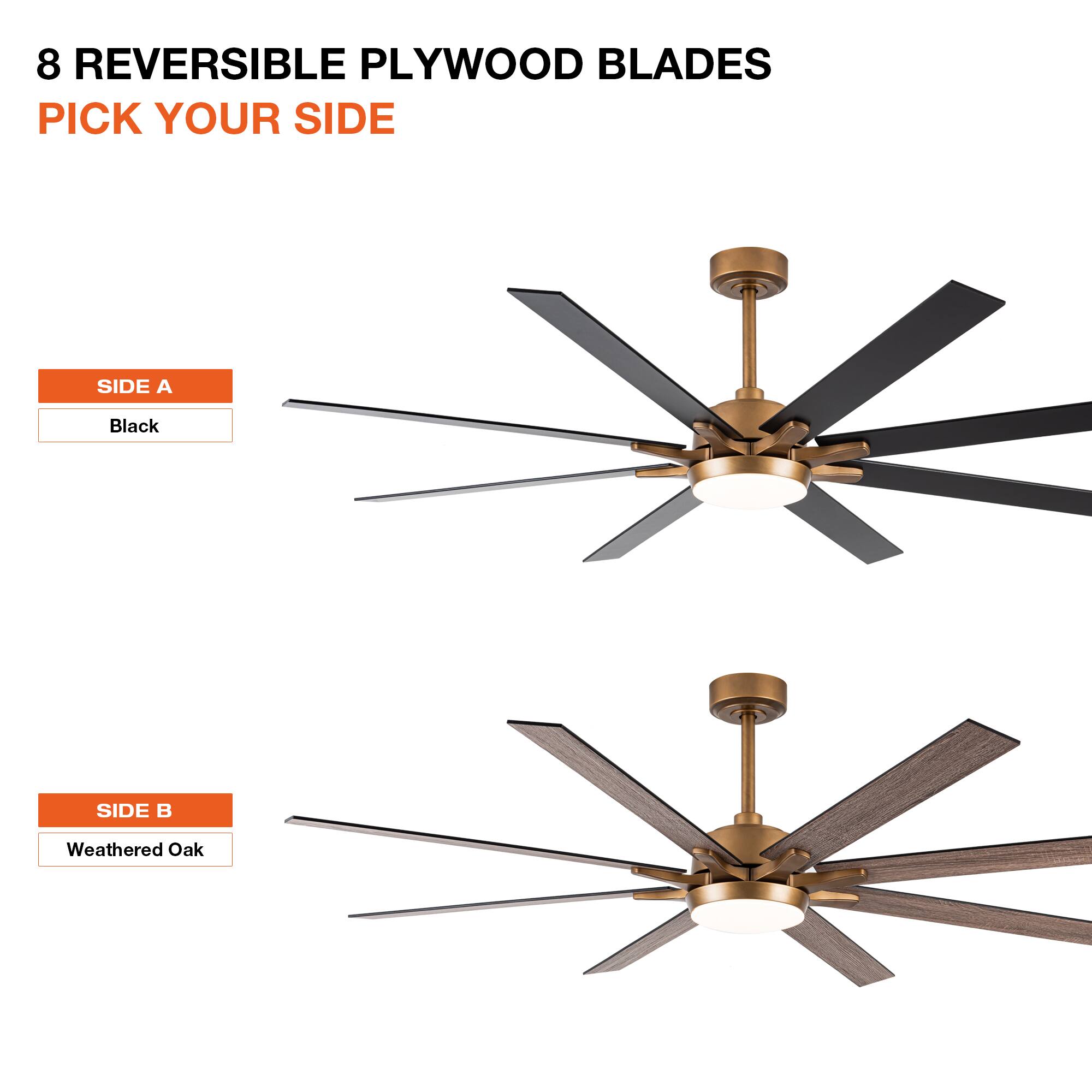 8 REVERSIBLE PLYWOOD BLADES  
PICK YOUR SIDE  

SIDE A  
Black  

SIDE B  
Weathered Oak