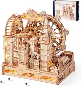 Robotime - ROKR 3D Wooden Puzzles for Adults, Marble Travel London,431Piece 3D Puzzles, Marble Run Gift for Adults - Brown