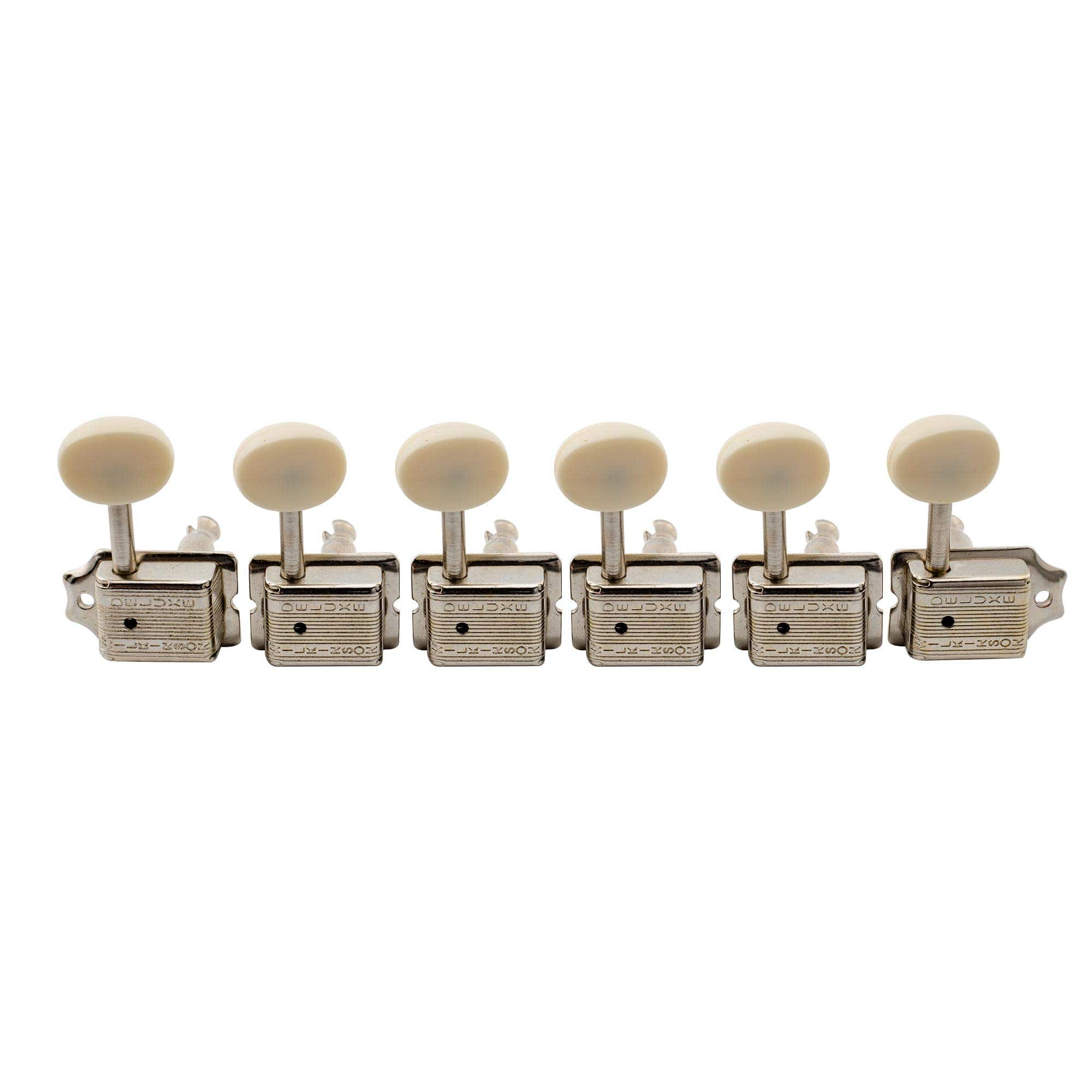 Dazzling Pops - Wilkinson Deluxe Wj55 Vintage 6 Inline Guitar Tuners Split Machine Heads Tuning Pegs Keys For Classic Vibe - Nickel with Off White Button