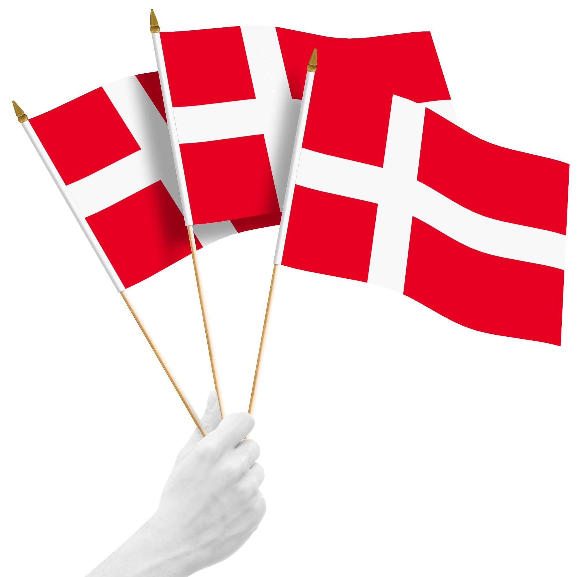 Front. G128 - 10-Pack 12 x 18 in Denmark Handheld Stick Flags - Red and White.
