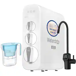 Waterdrop - G3P600 Tankless Reverse Osmosis Under-Sink Water Filter System, 600 GPD, Black Smart LED Faucet, Extra PT-05B-L Pitcher - White