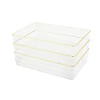 Martha Stewart - Kerry Set of 3 Plastic Stacking Desk Drawer Organizers with Gold Trim - 9 x 6 - Clear/Gold Trim - Front_Zoom