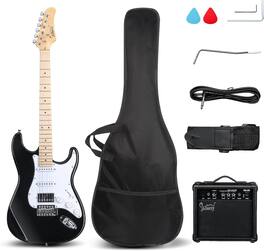 Winado - Electric Guitar, 39" Full Size Electric Guitar Kit with HSS Pickup Coil Split for Beginner,School Band Gift, 20W Amp - Black