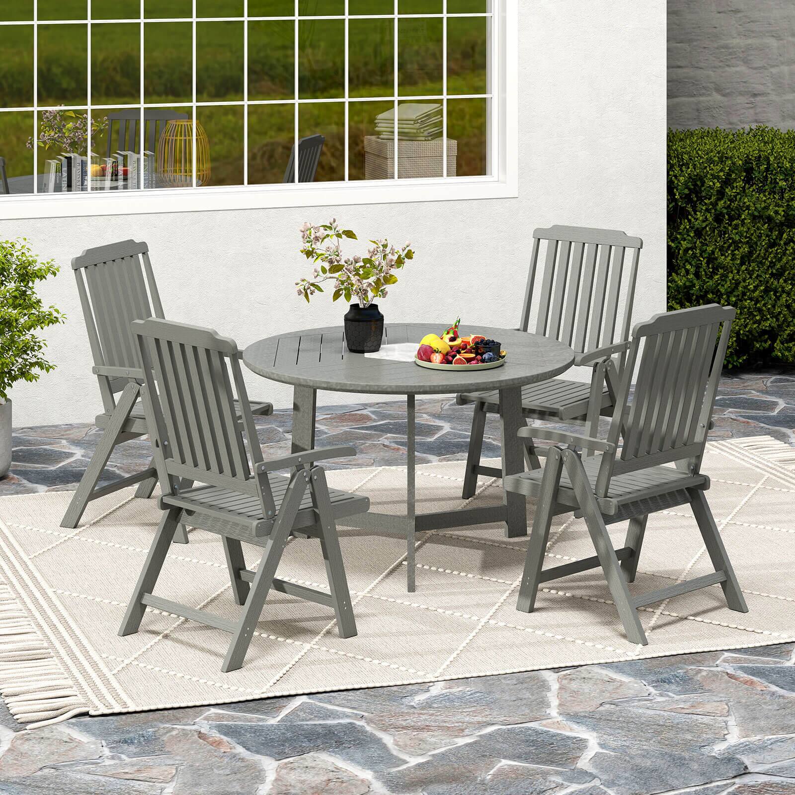 Alt View 4. Costway - Costway Foldable Patio Chair with Armrest, Curved Back, Slatted Seat for Backyard Deck - Gray.