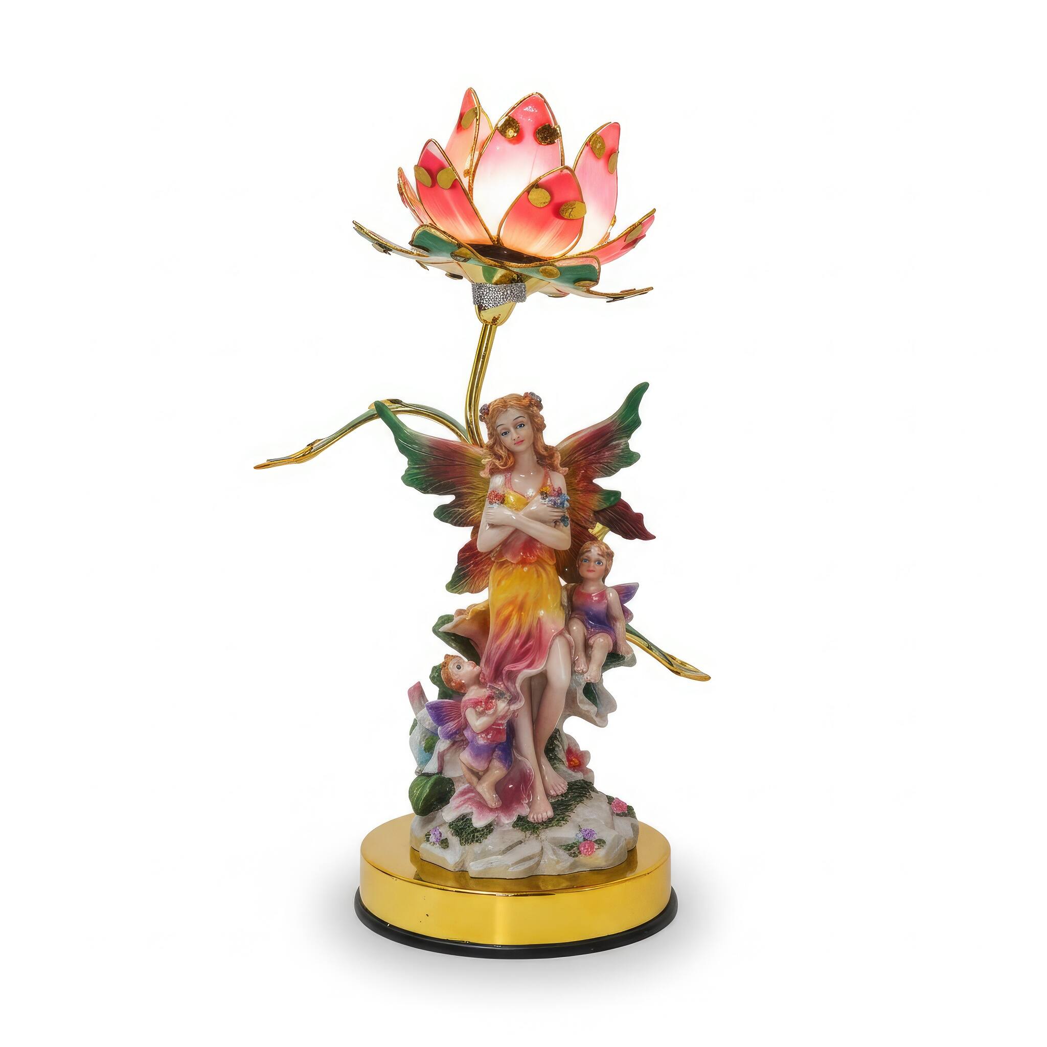 Angle. FC Design - 15"H Multicolor Fairy Figurine with Floral Accent Touch Lamp.