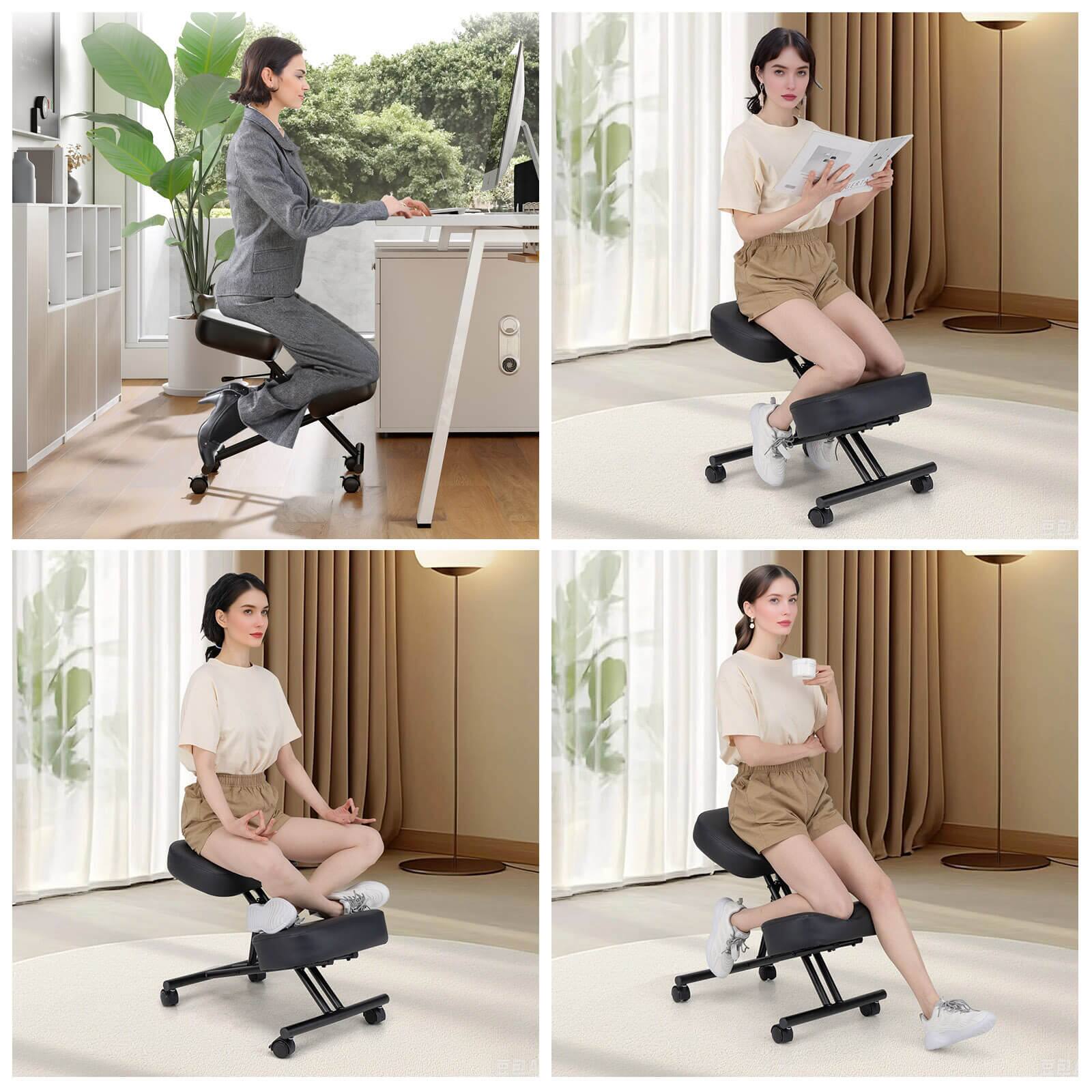 Alt View 8. Costway - Costway 1 PCS Height Adjustable Kneeling Chair with Angled Seat to Relieve Pain Universal Wheels - Black.