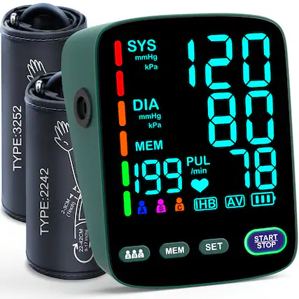 TYPE:3252
TYPE:2242
T 2-3CM (1 inch)
22-42CM
9-17 SYS mmHg 120 kPa
DIA mmHg 80 kPa
PUL /min 78
MEM
IHB
AV
START SET STOP
A B C