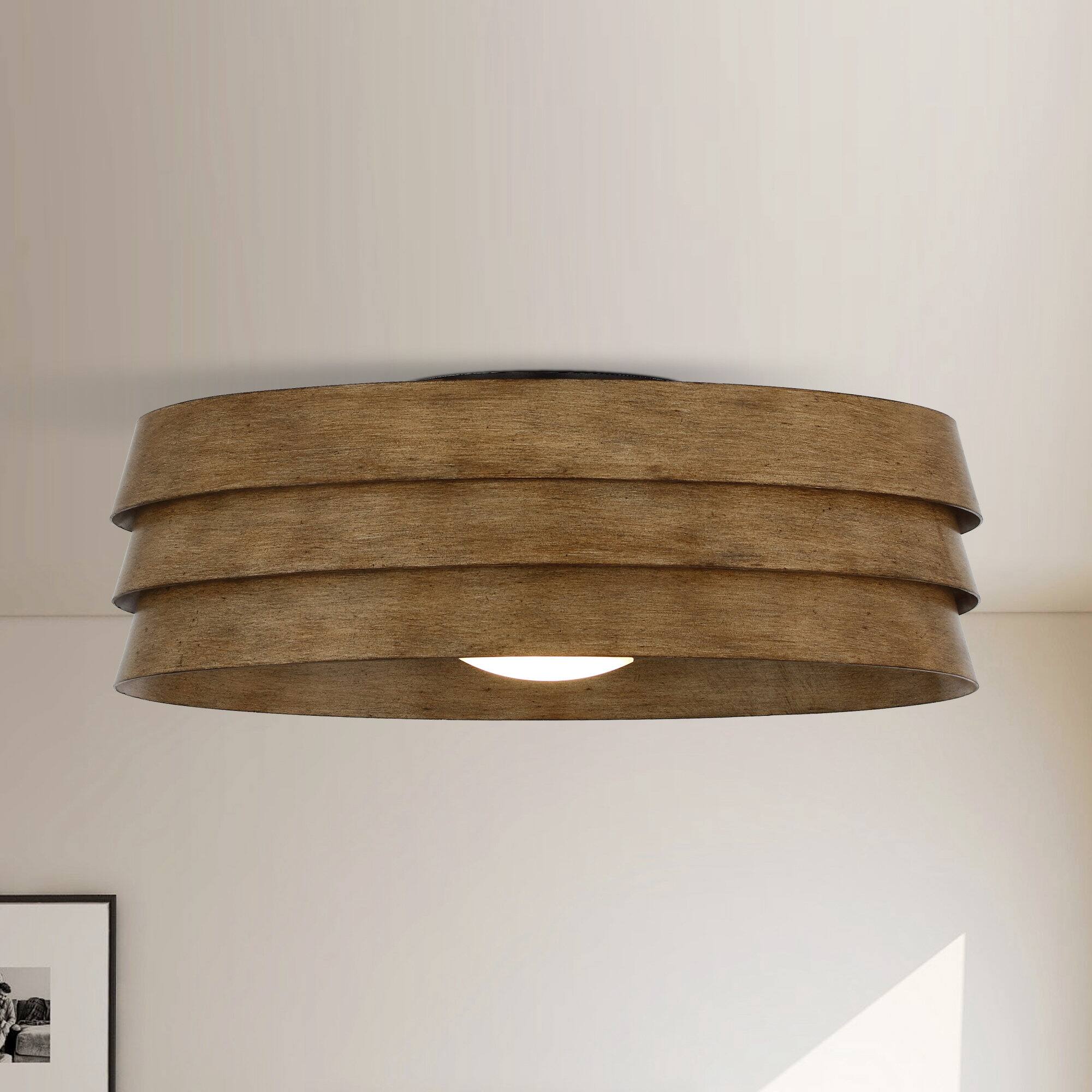 Front. Parrot Uncle - 22" Farmhouse Brown LED Flush Mount Ceiling Fan with Remote Control - Black.