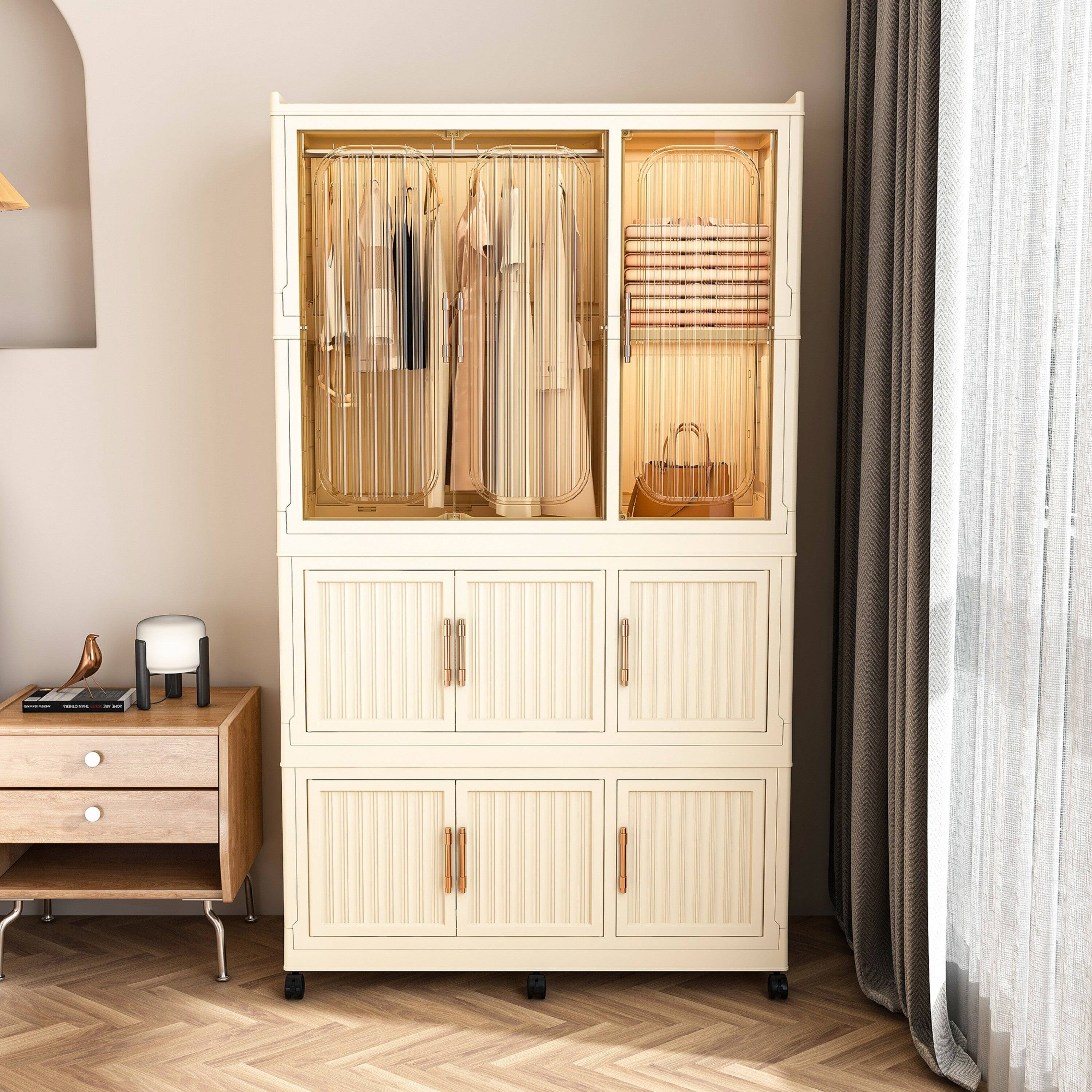 Alt View 1. Boyel Living - Portable Storage Wardrobe 9 Magnetic Doors 1 Hanging Rod Cream White - Cream White.