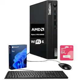 Lenovo - Upgraded - ThinkCentre M75q MFF Desktop - AMD Ryzen 3 8300GE -32GB DDR5 - 2TB M.2 SSD - Adata 64GB USB Drive - Black