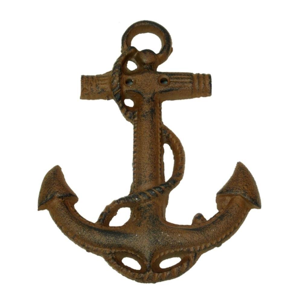 Front. BreeBe - Cast Iron Boat Anchor Wall Deco Set of 2 - Brown.