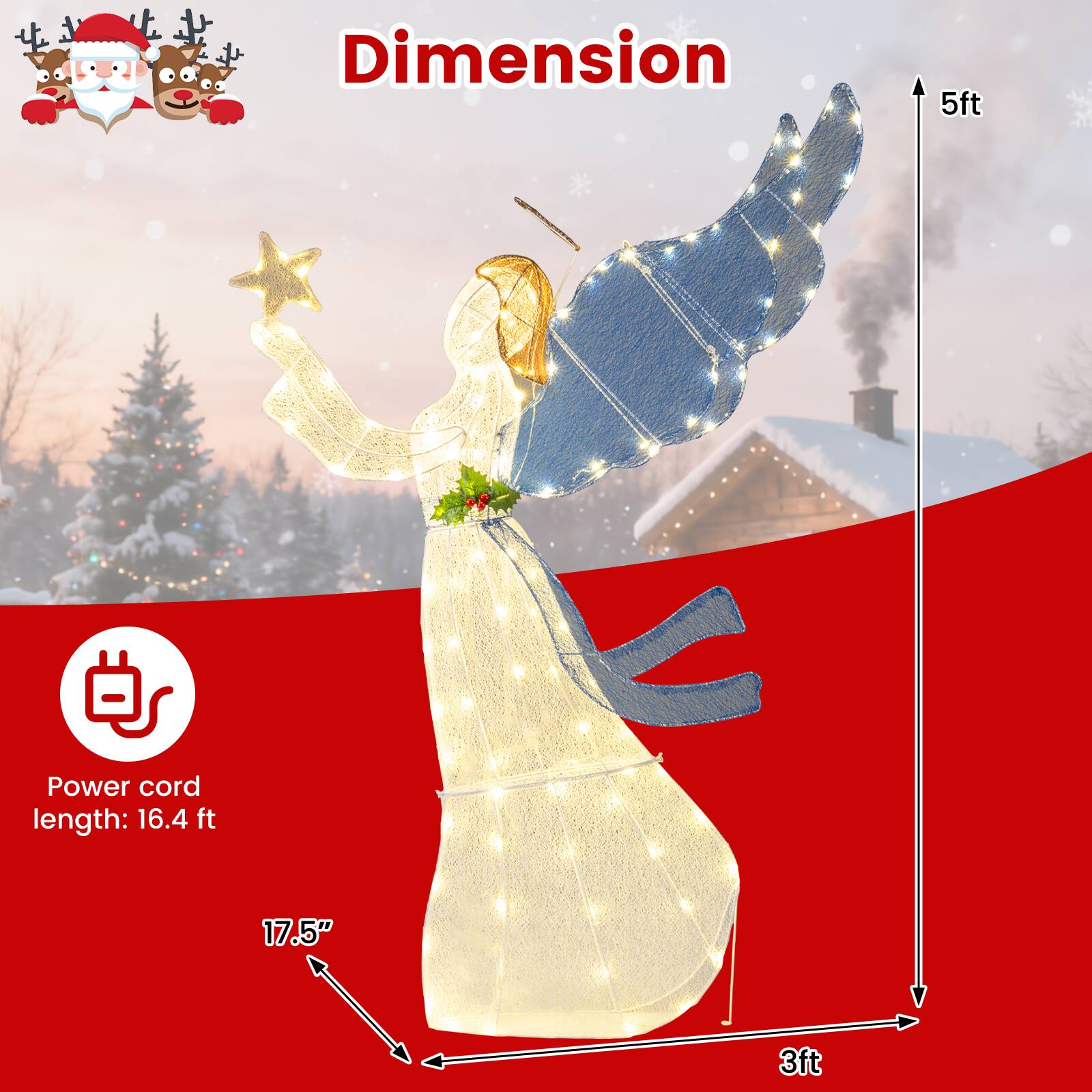 Alt View 2. Costway - Costway 5 Ft Lighted Christmas Angel with Star Halo Spreading Wings Warm White LED Lights - Multicolor.