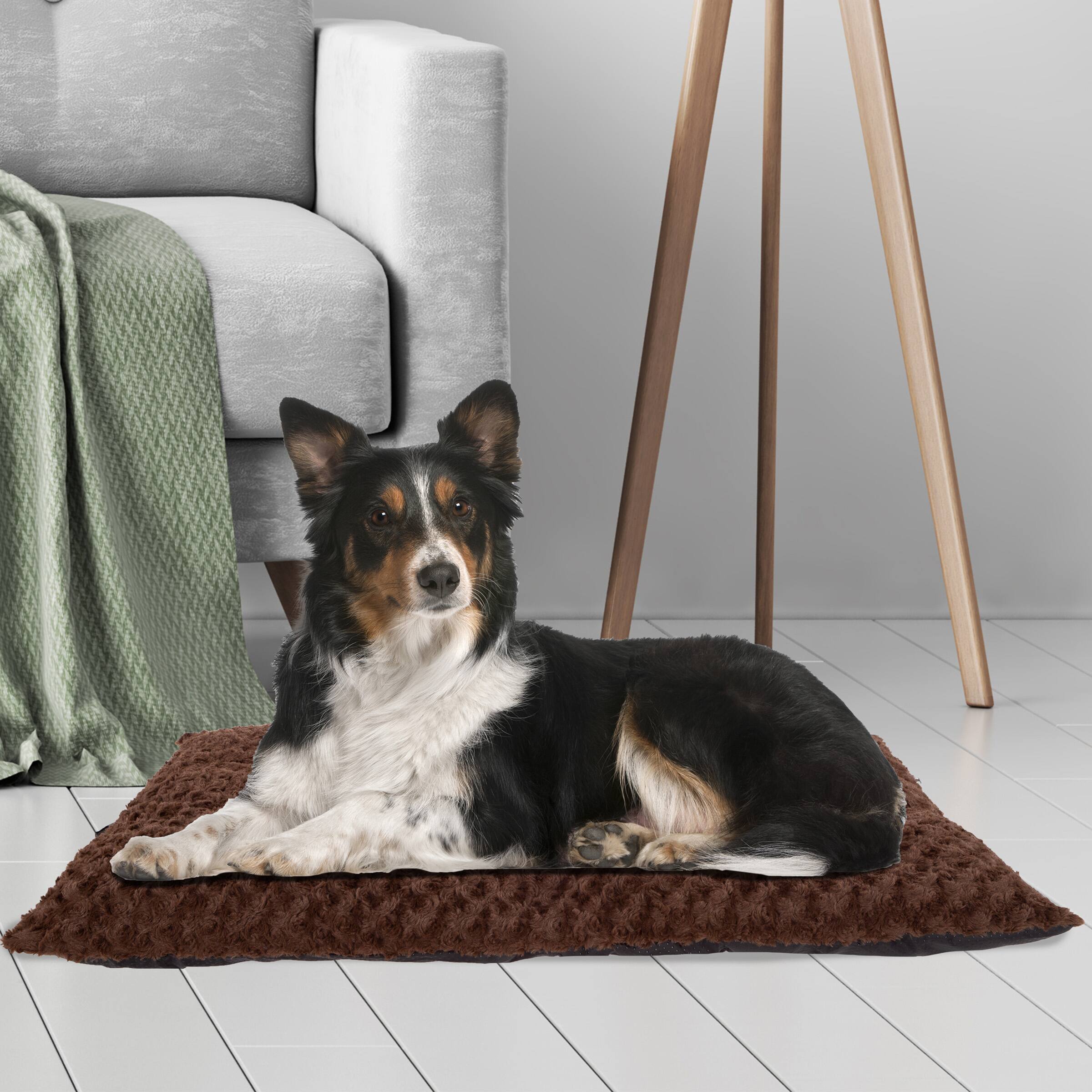 Alt View 1. PetMaker - Pet Bed Medium Dog Pad with Faux Fur Sleep Surface and Non-Slip Bottom - For Kennels, Crates, and Hardwood Floors - Chocolate Brown.