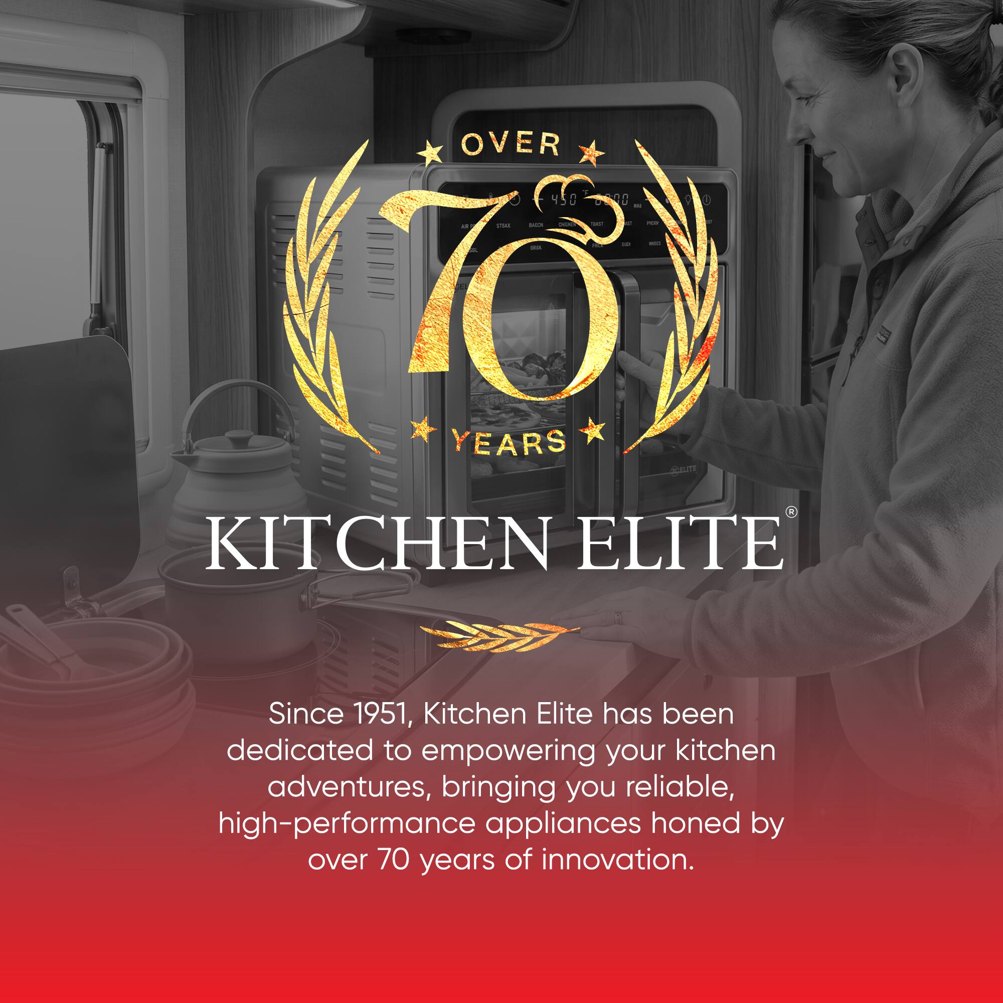 OVER 450,000 - F - - I () YEARS

Since 1951, Kitchen Elite has been dedicated to empowering your kitchen adventures, bringing you reliable, high-performance appliances honed by over 70 years of innovation.