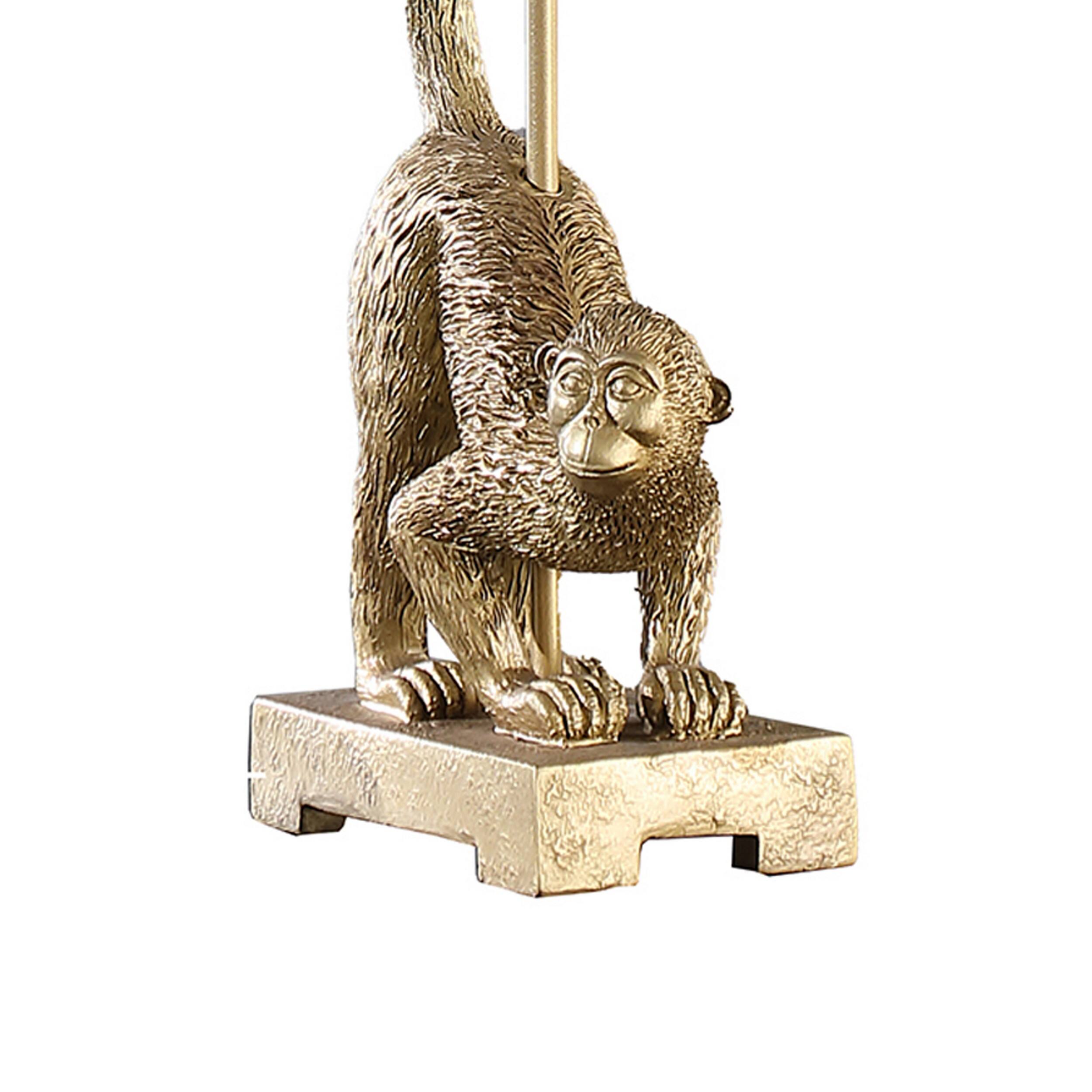 Back. Manhattan Lane - Ree 24 Inch Accent Table Lamp, Monkey Resin Sculpture, Drum Shade - Gold, White.