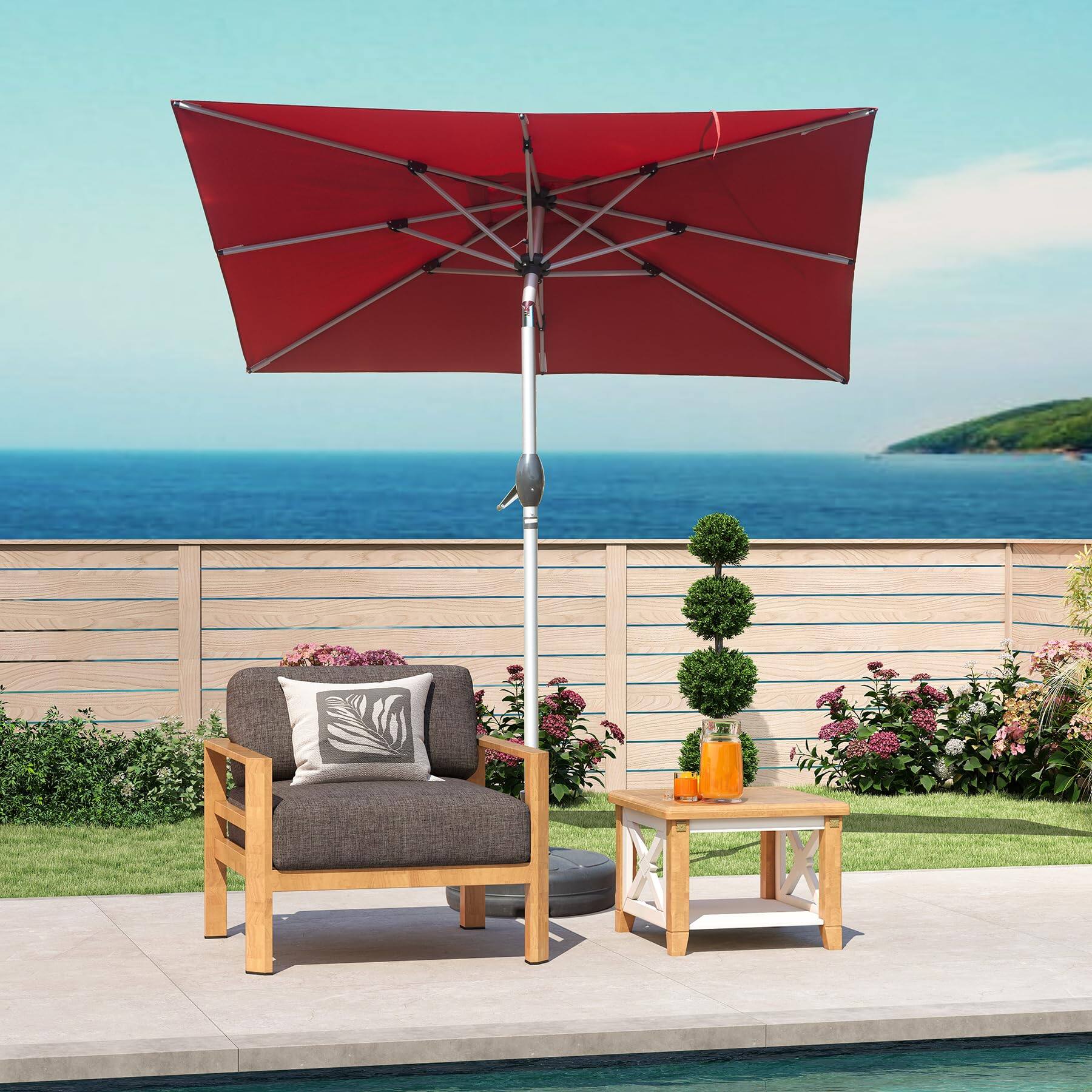 Alt View 9. Ecooso - Rectangle Patio Umbrella with Crank Lift(Base not included) - Brick red.