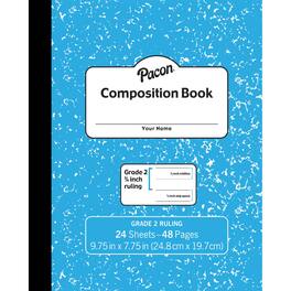 Pacon - Composition Book, Grade 2, Blue Marble, 3/4" x 3/8" x 3/8" Ruled, 9-3/4" x 7-3/4", 24 Sheets