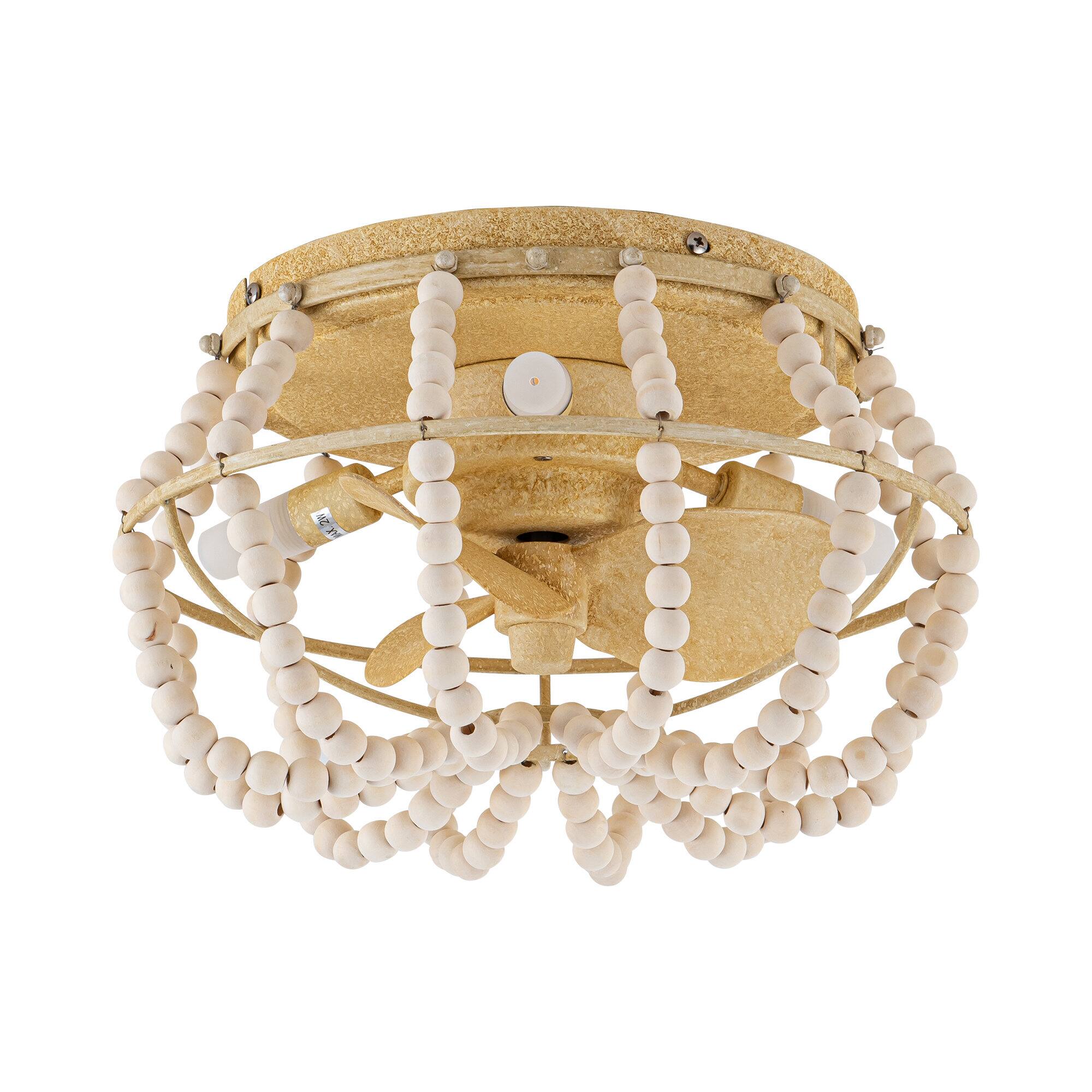 Alt View 5. Parrot Uncle - 13" Bohemian 3-Light Flush Mount Ceiling Fan - Gold.