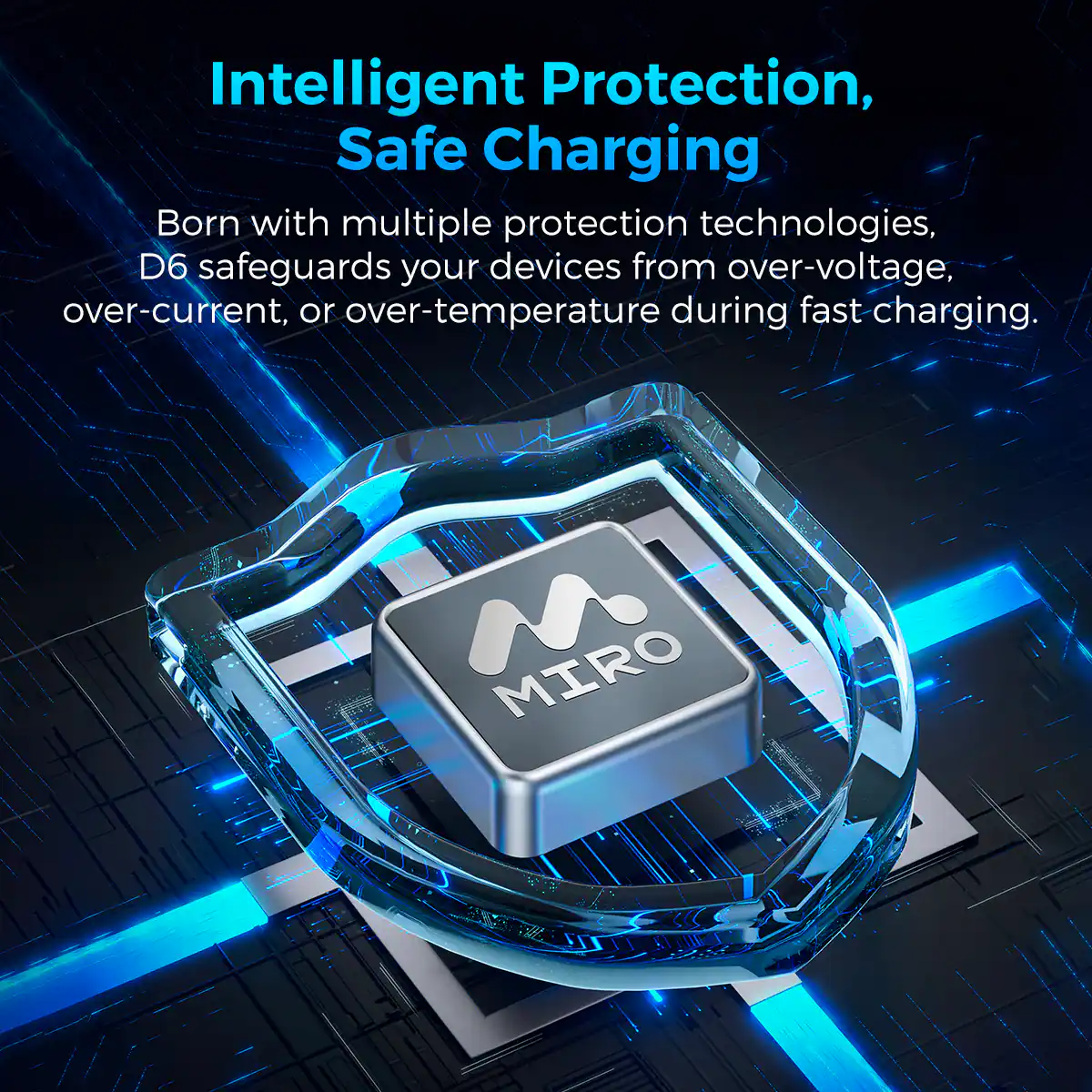 Intelligent Protection, Safe Charging

Born with multiple protection technologies, D6 safeguards your devices from over-voltage, over-current, or over-temperature during fast charging.

MIRO