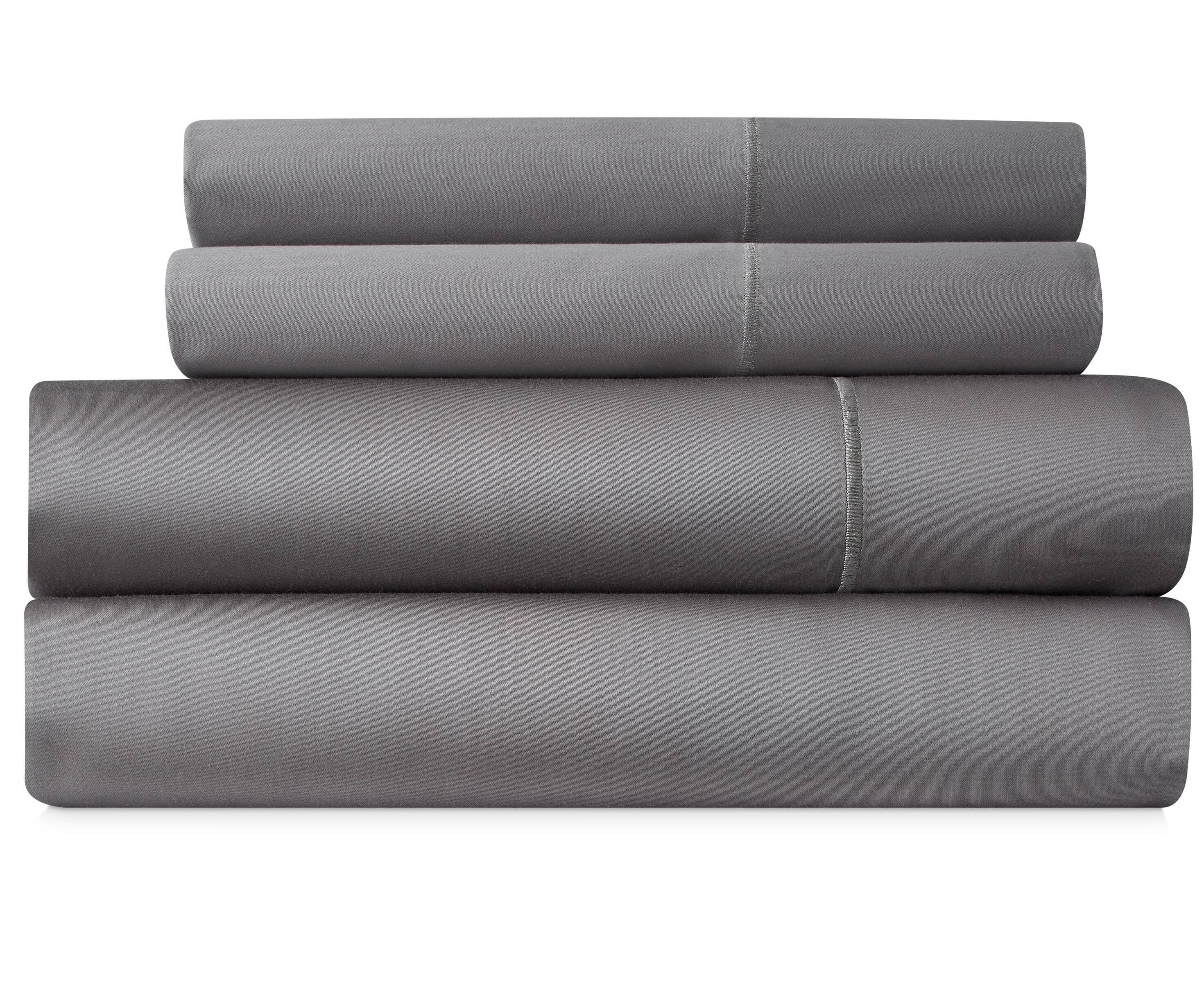 Angle. Bibb Home - Bibb Home 1000TC Egyptian Cotton Rich 4-Piece Sheet Set - Charcoal.