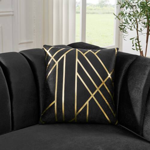 Back. Anysun - 81" 3-Seat Velvet Chesterfield Sofa with 2 Pillows - Button Tufted, Gold Stainless Steel Accents for Living Room. - Black.