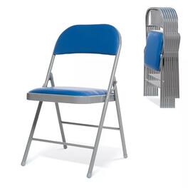 Essen Blissed - 8 Pack Folding Chairs with Padded Seats for Events Home Office, Pu Leather Folding Chair - Blue