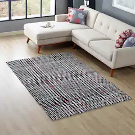 Modway - Kaja Abstract Plaid Area Rug - Ivory Black and Red