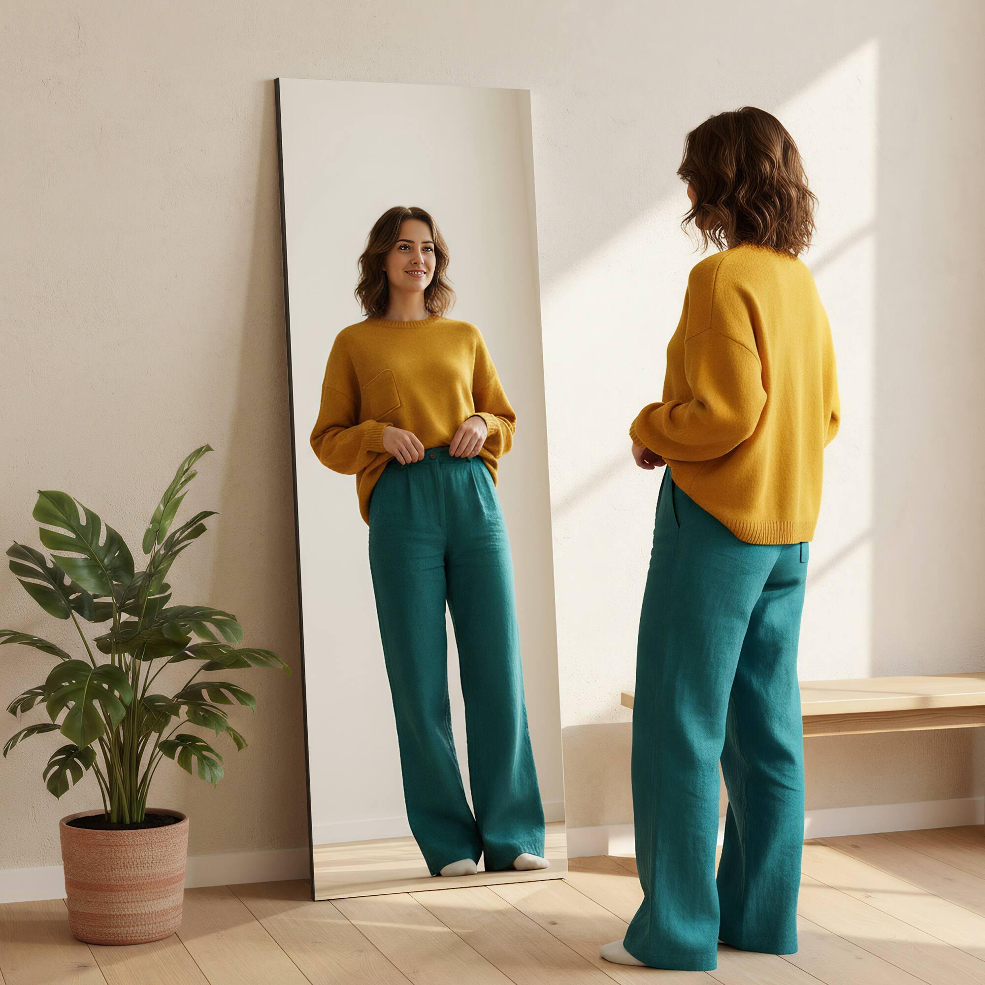 Angle. Spaco - Spaco 65 x 24 Rectangle Frameless Anti Full-Length Tempered Mirror with Aluminum Back Frame - Black.