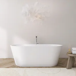 Loheer - 63 in Freestanding Solid Surface Soaking Bathtub, Oval Stone Resin Tub - Matte White