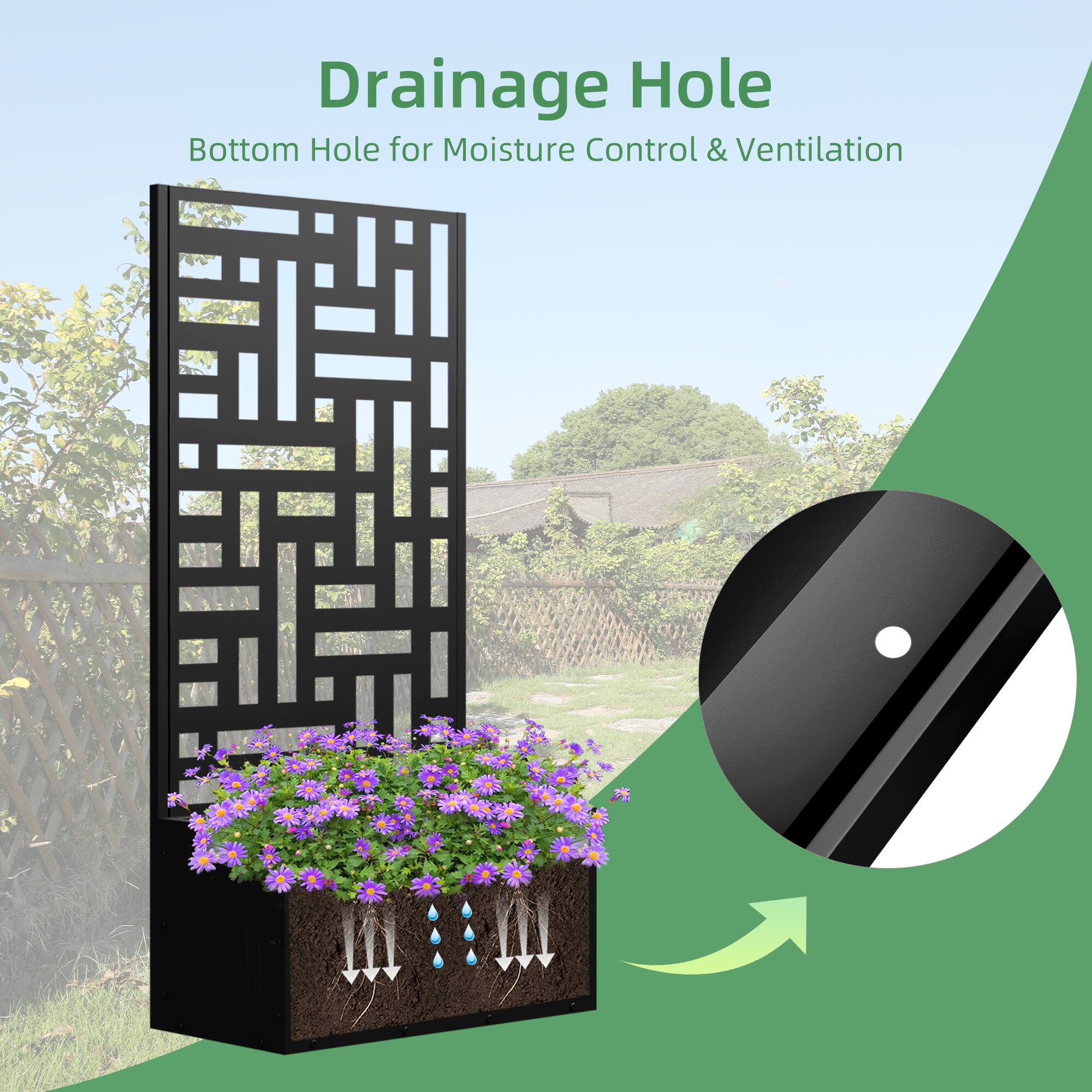 Drainage Hole  
Bottom Hole for Moisture Control & Ventilation
