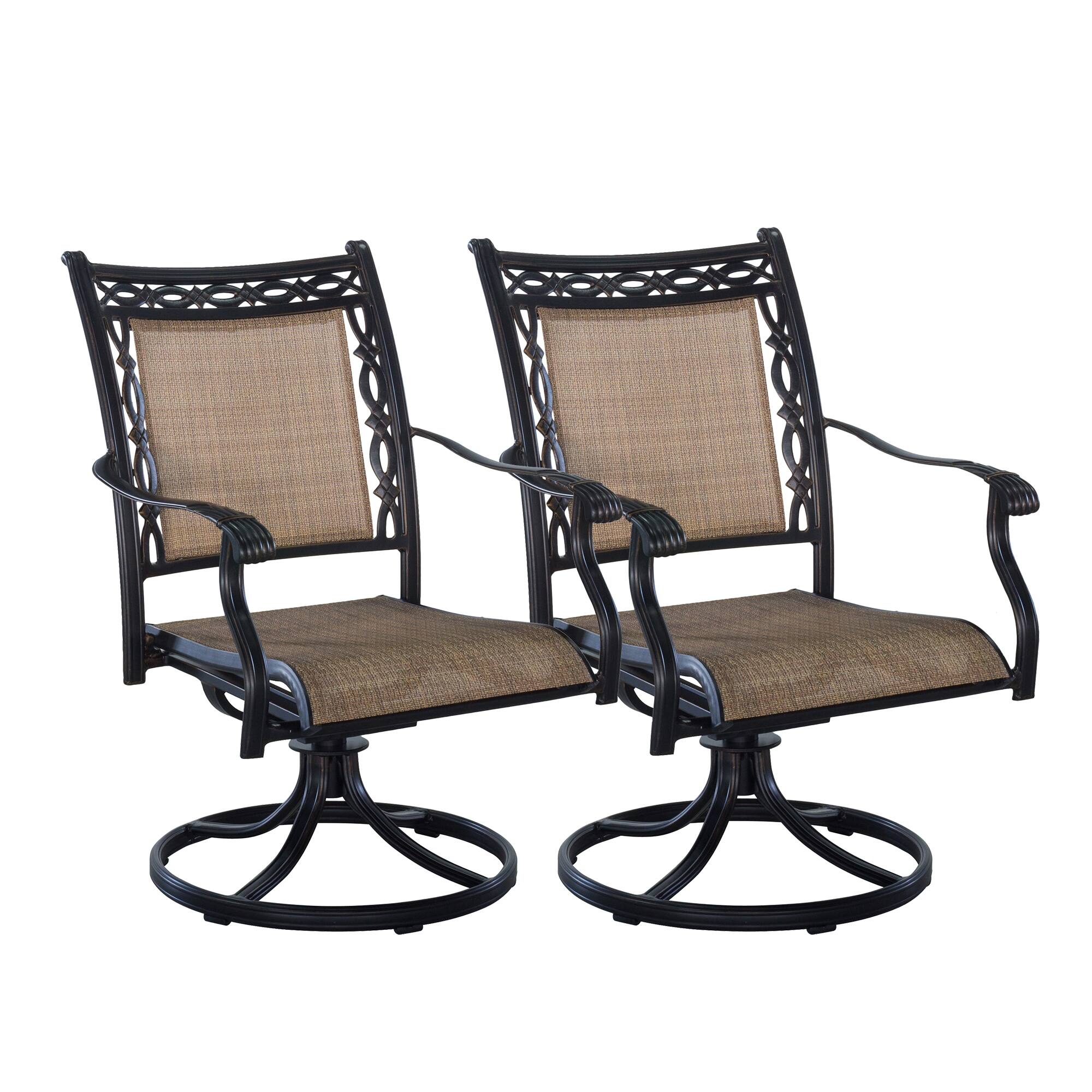 Mondawe - 2-Piece Outdoor Patio Cast Aluminum Swivel Sling Chair - Black+Brown
