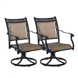 Mondawe - 2-Piece Outdoor Patio Cast Aluminum Swivel Sling Chair - Black+Brown
