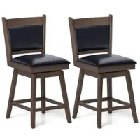 Costway - 25" Swivel Bar Stools Set of 2 with Back Rubber Wood Legs Sturdy Footrest - Black - Front_Zoom