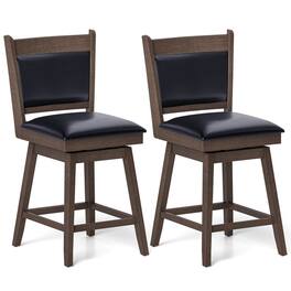 Costway - 25" Swivel Bar Stools Set of 2 with Back Rubber Wood Legs Sturdy Footrest - Black
