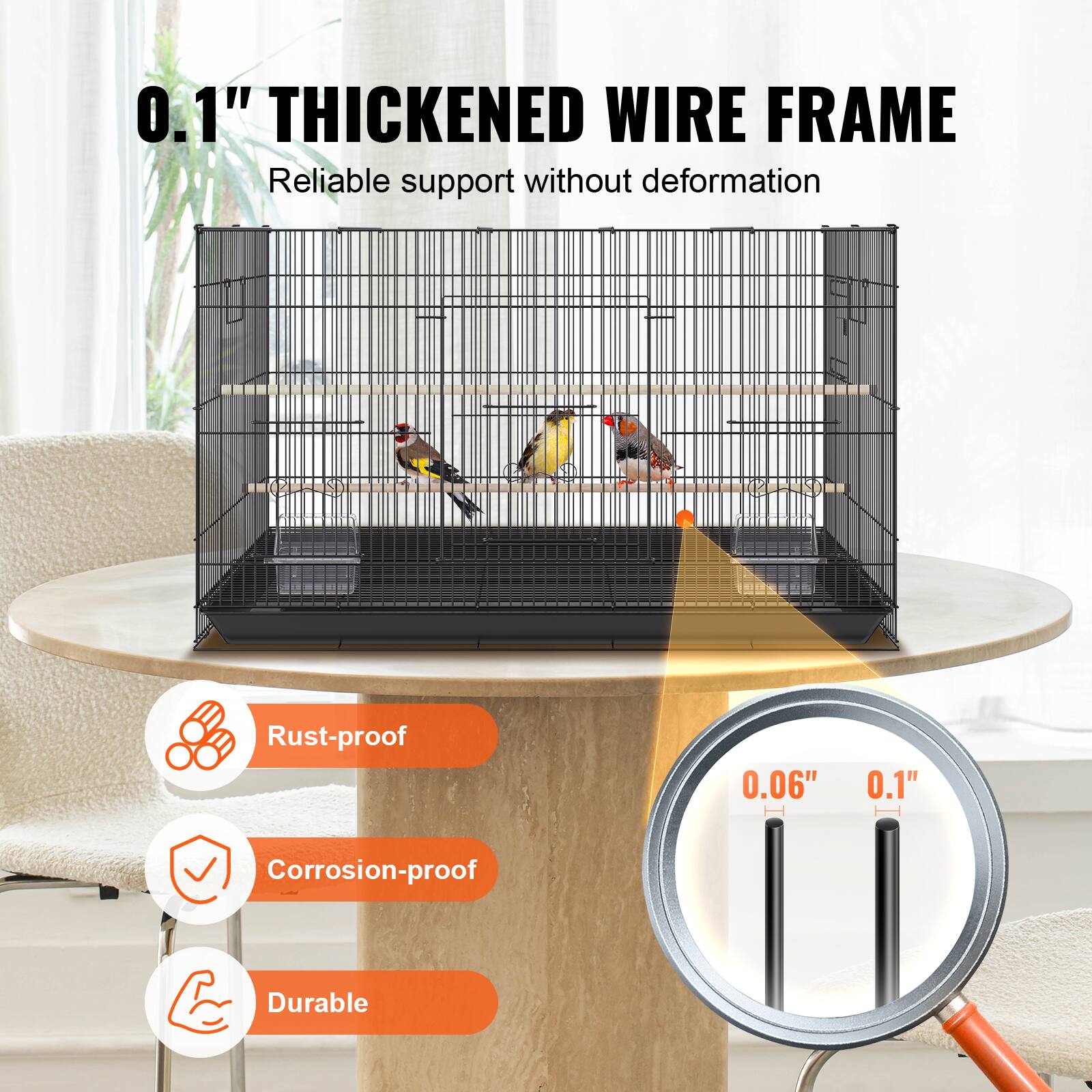 0.1" THICKENED WIRE FRAME  
Reliable support without deformation  

Rust-proof  
Corrosion-proof  
Durable  

0.06" 0.1"