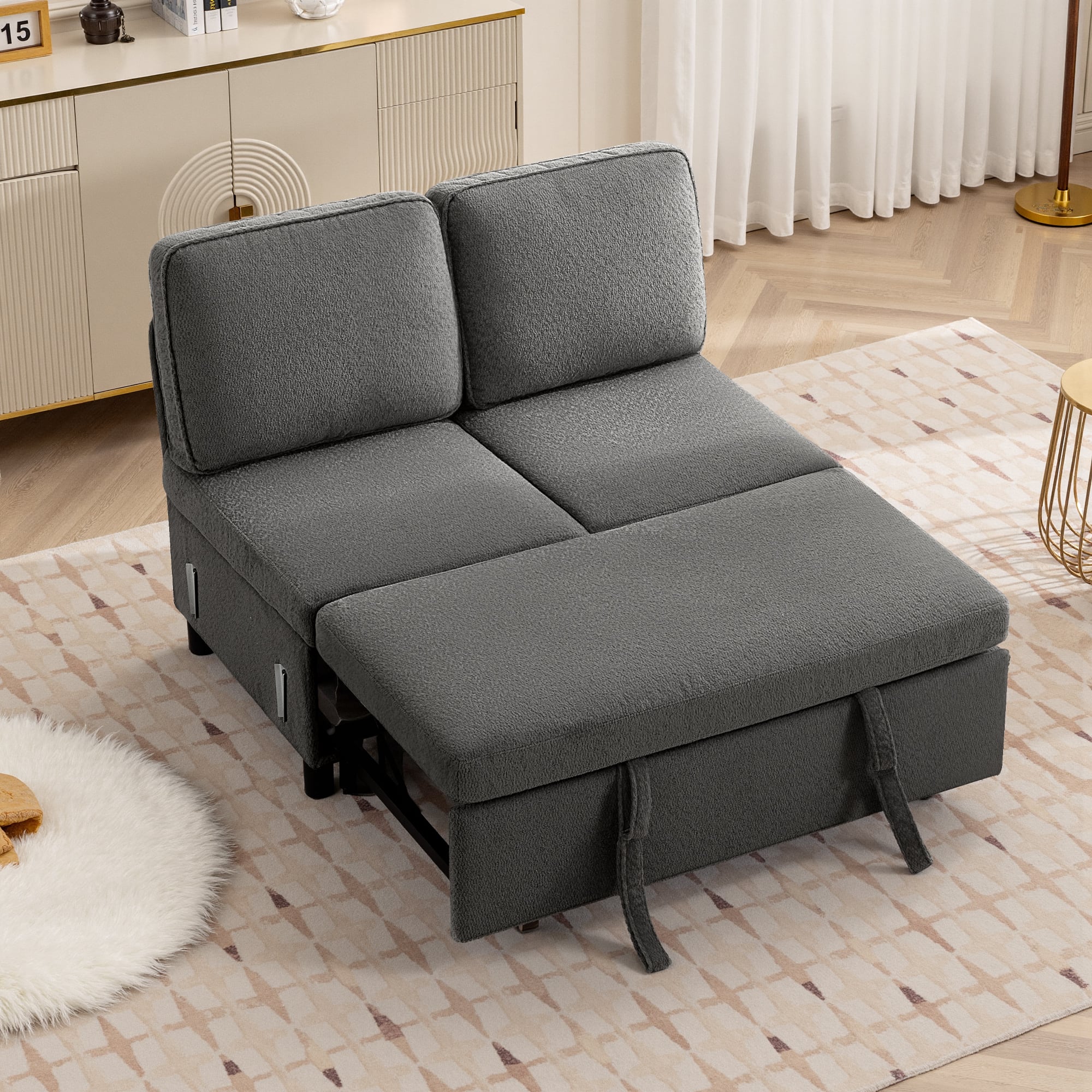 KERDOM - Combined Convertible L-Shape Sofa with Storage Chaise for Living Room, Modular Sectional Sleeper Couch with Pull Out Bed - Grey-C