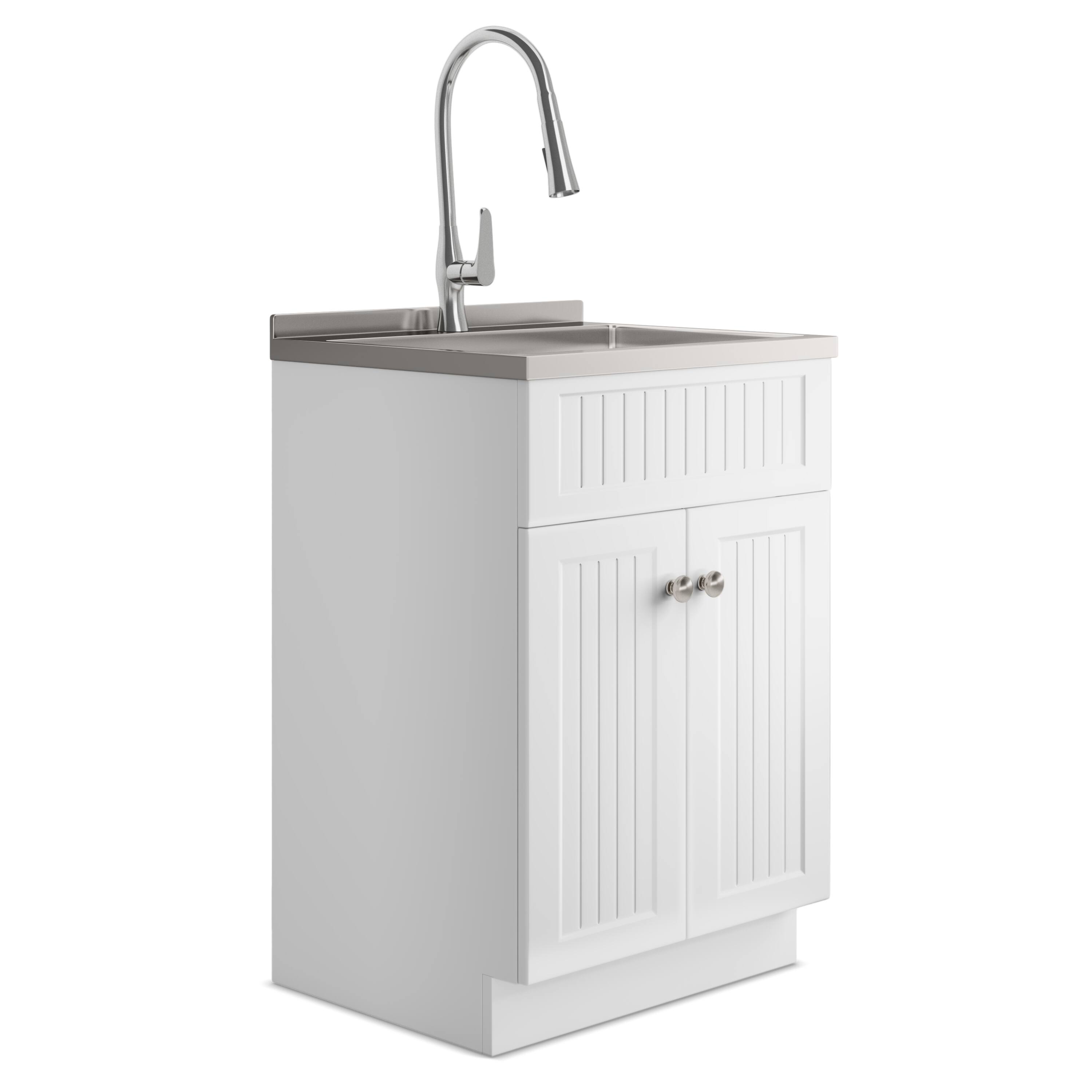 Front. Simpli Home - Beckham All-in-One 24-inch Utility Sink & Cabinet - Pure White.