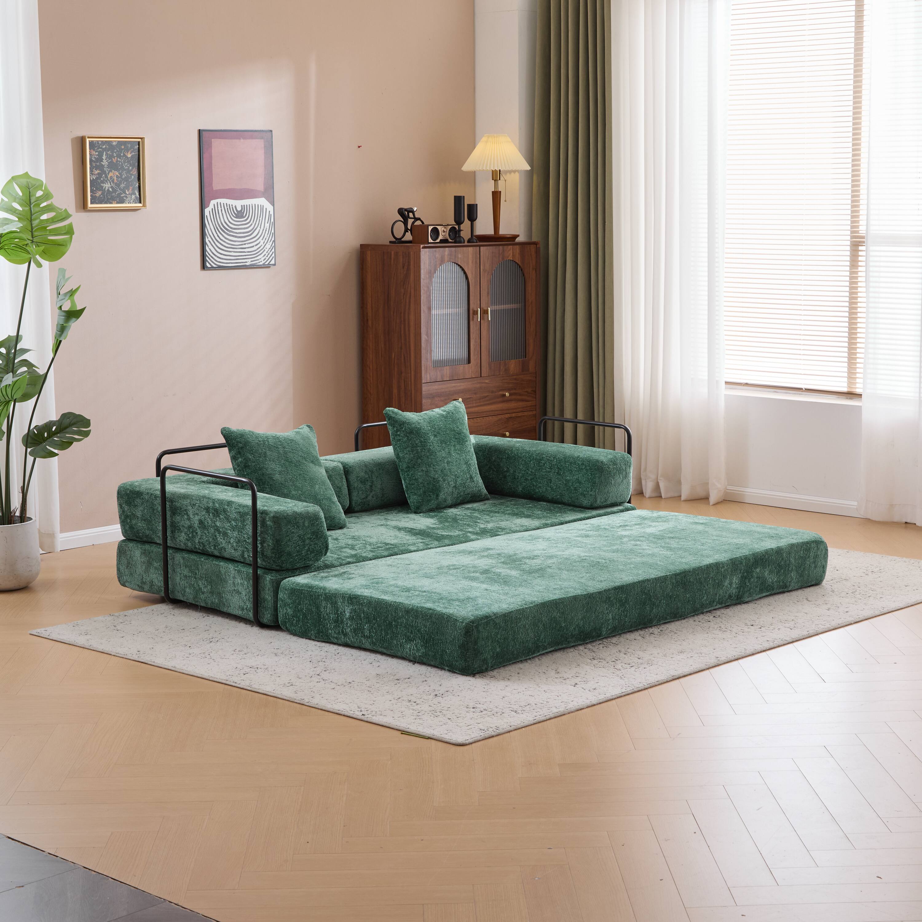 Alt View 2. Roomtec - Floor CouchCompression SofaConvertible Floor Sofa Bedwith Pillow Back Support ArmrestComfy Futon Couch Lounge Sleeper - Green.