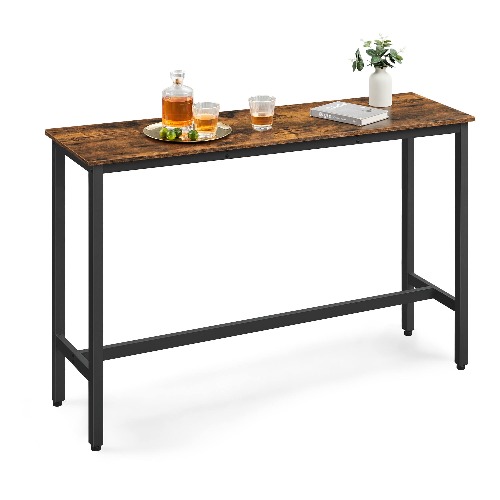 Front. Songmics Home - Bar Table, Kitchen Dining Table, High Top Pub Table, Bar Height Cocktail Table, Sturdy Metal, 15.7 x 55.1 x 35.4 Inches - Rustic Brown and Ink Black.