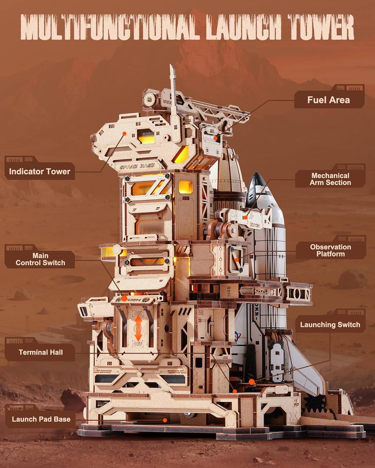 MULTIFUNCTIONAL LAUNCH TOWER

- Fuel Area
- Indicator Tower
- Mechanical Arm Section
- Main Control Switch
- Observation Platform
- Terminal Hall
- Launching Switch
- Launch Pad Base