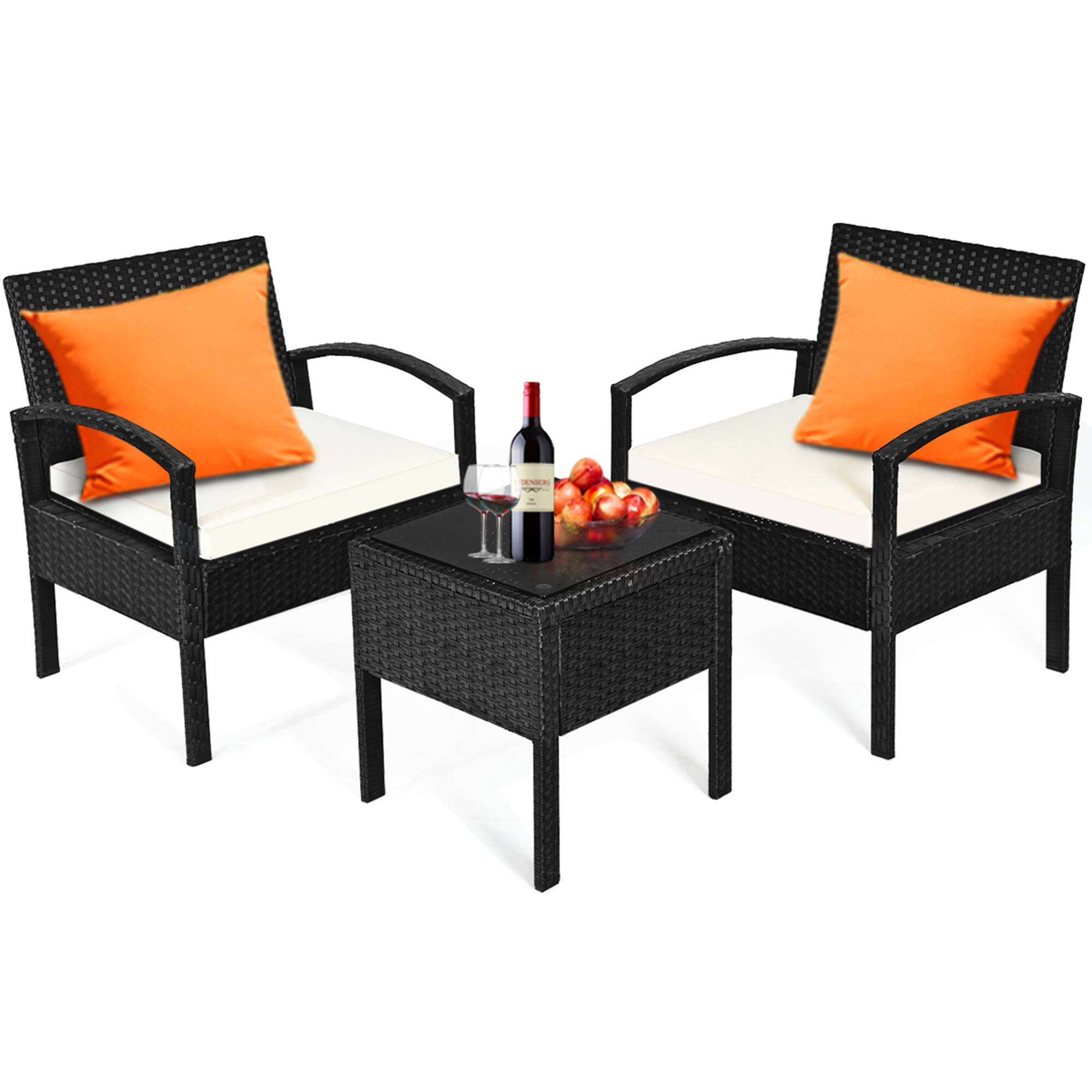 Alt View 9. Gymax - Gymax 3PCS Patio Rattan Furniture Set Conversation Sofa Cushioned Coffee Table Garden - Black.